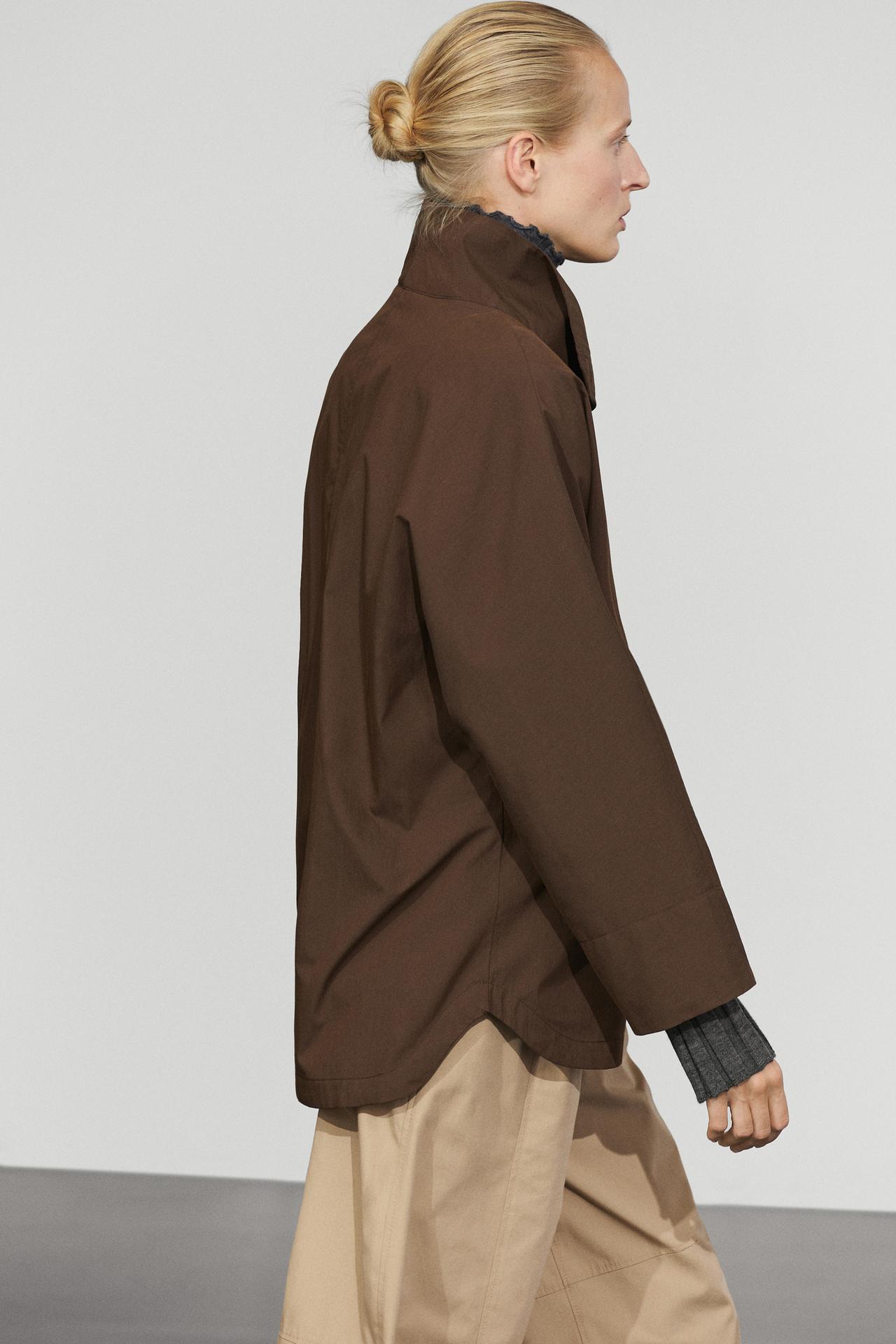 Cape jacket with collar detail — BROWN