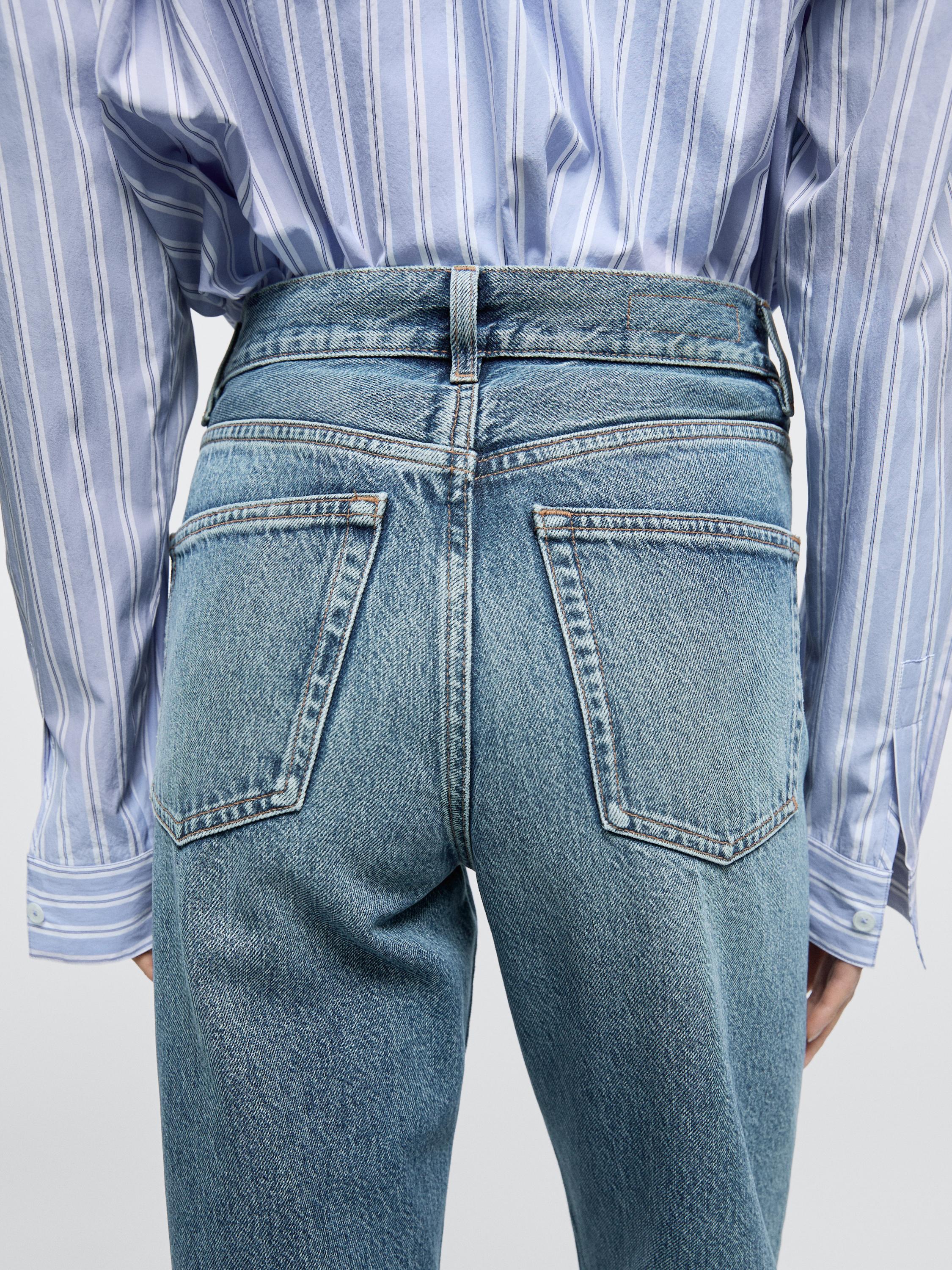 Straight-leg high-waist jeans — Light Blue
