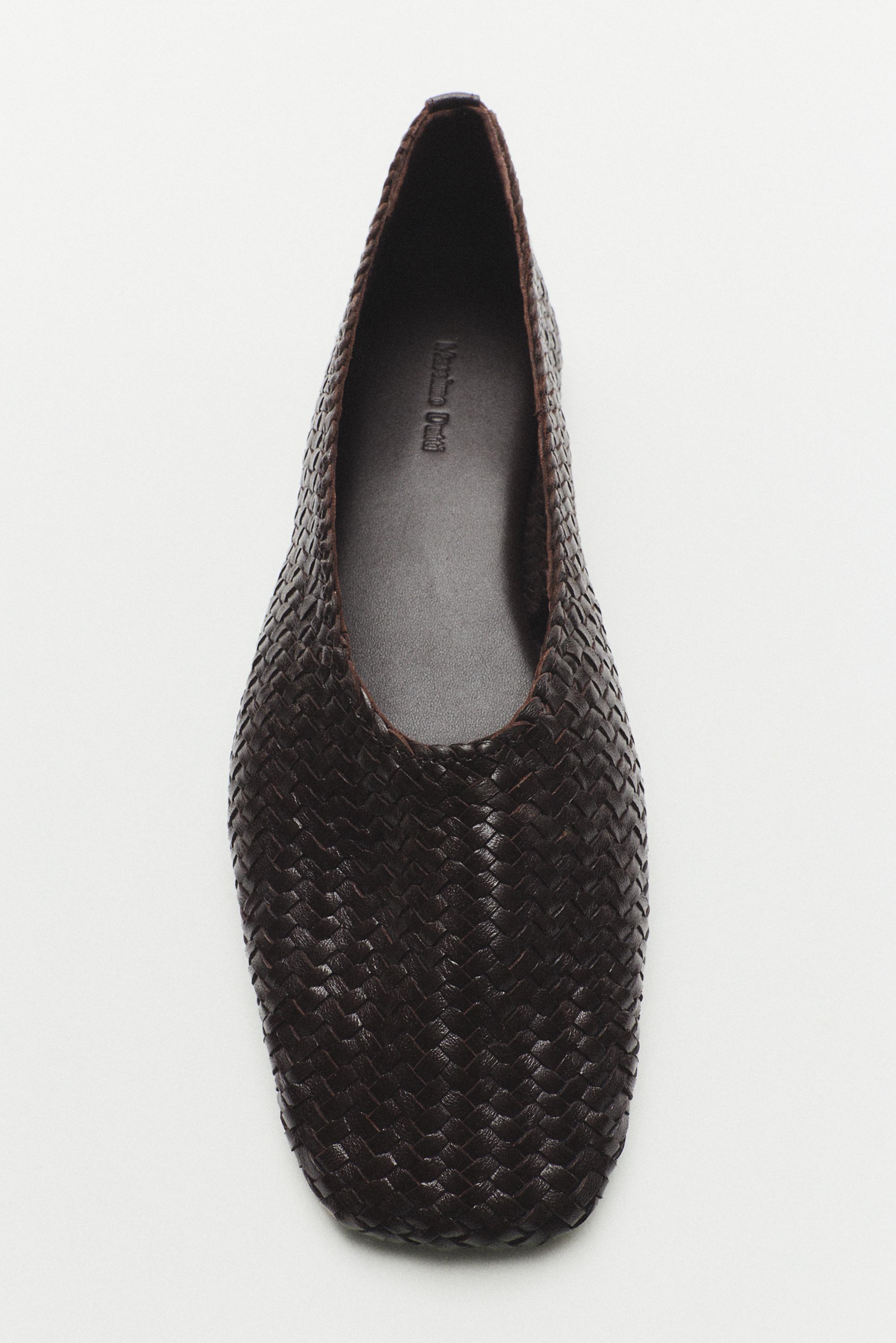 Braided leather ballet flats — BROWN
