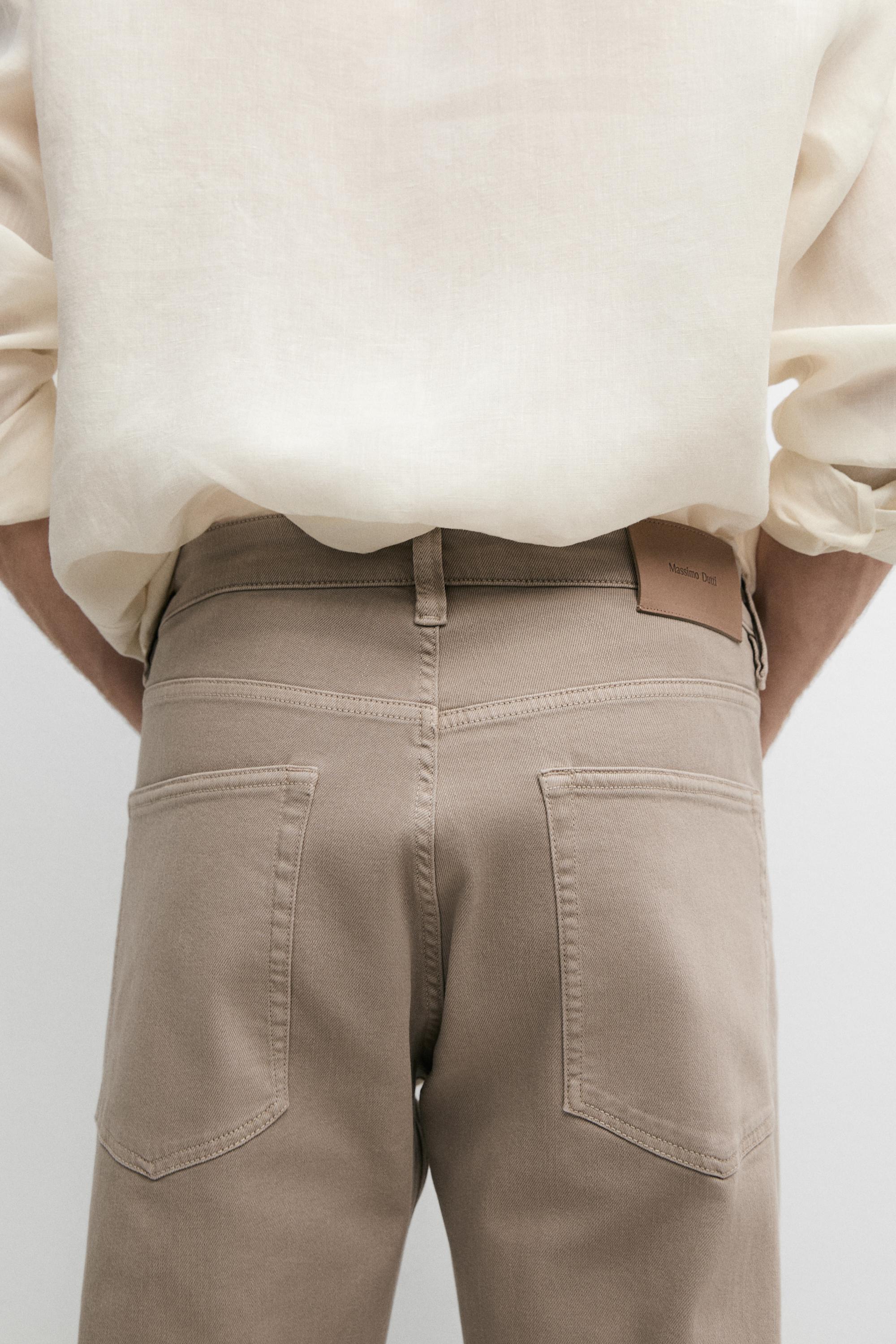Lightweight tapered fit denim-effect trousers — MINK