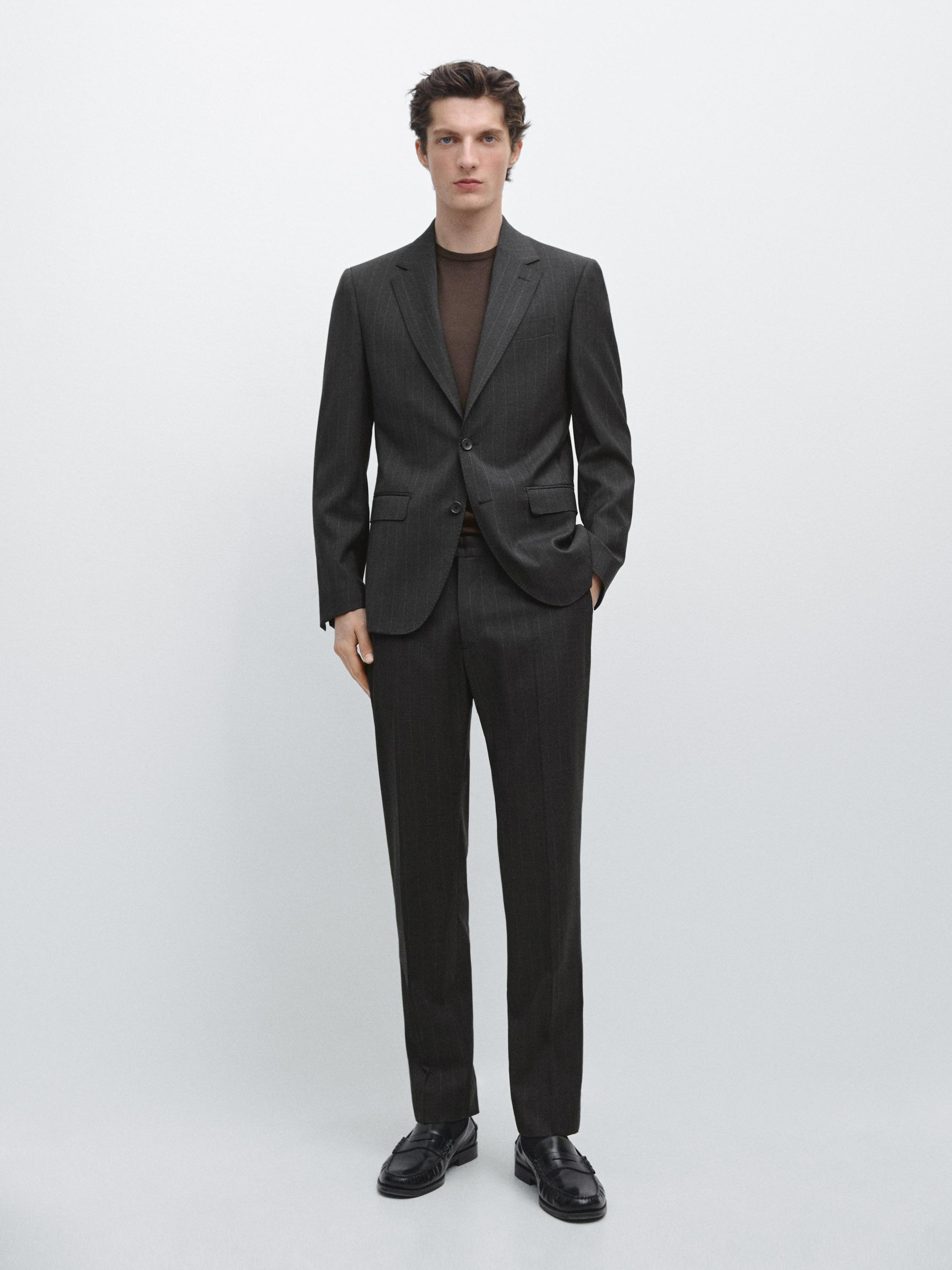 100% cool wool pinstripe suit blazer — GREY