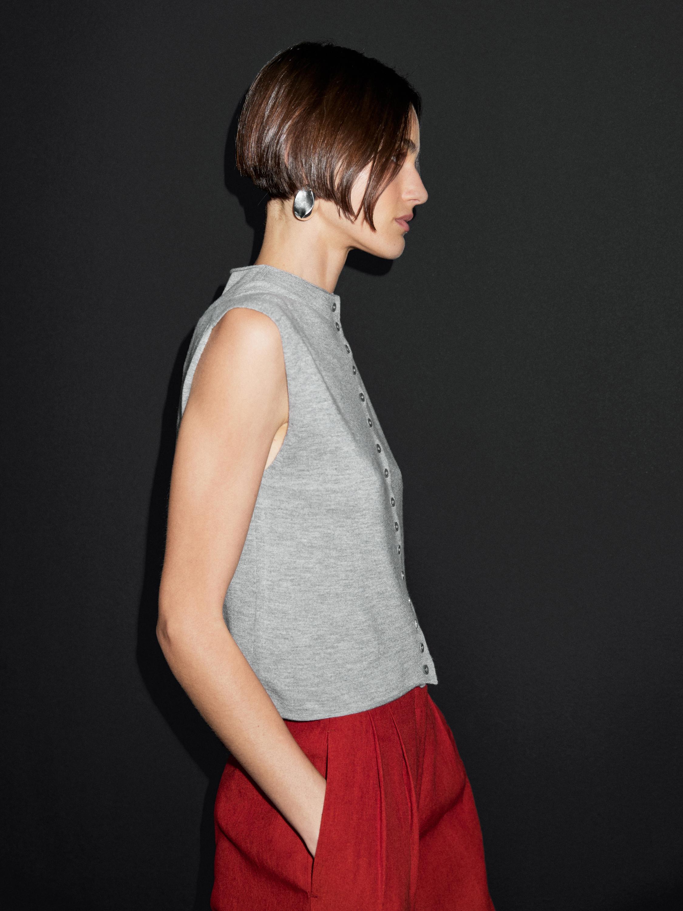 Cropped wool blend knit vest