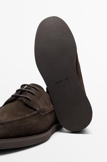 Stitched split suede leather shoe — BROWN 6