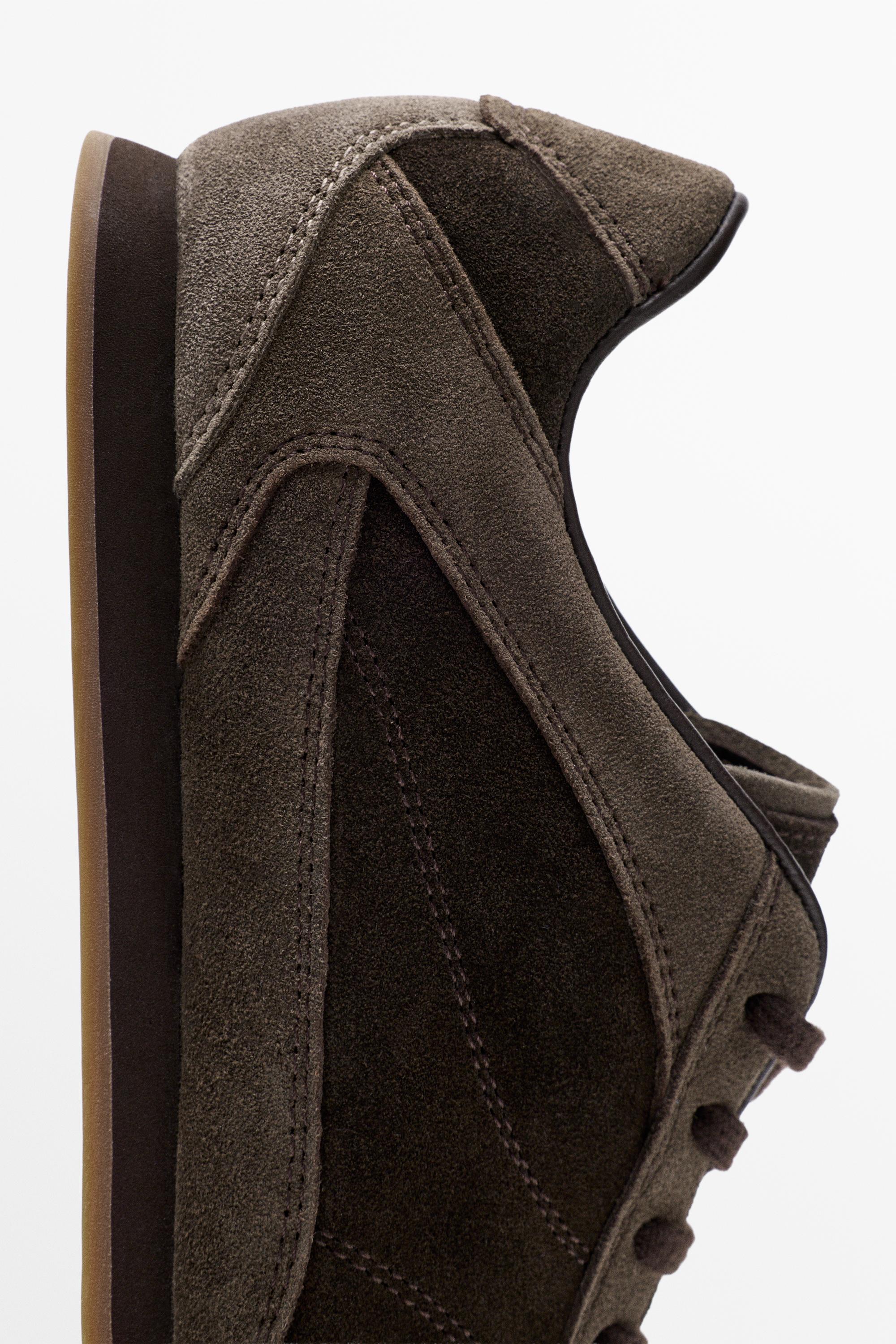 Contrast leather trainers — BROWN
