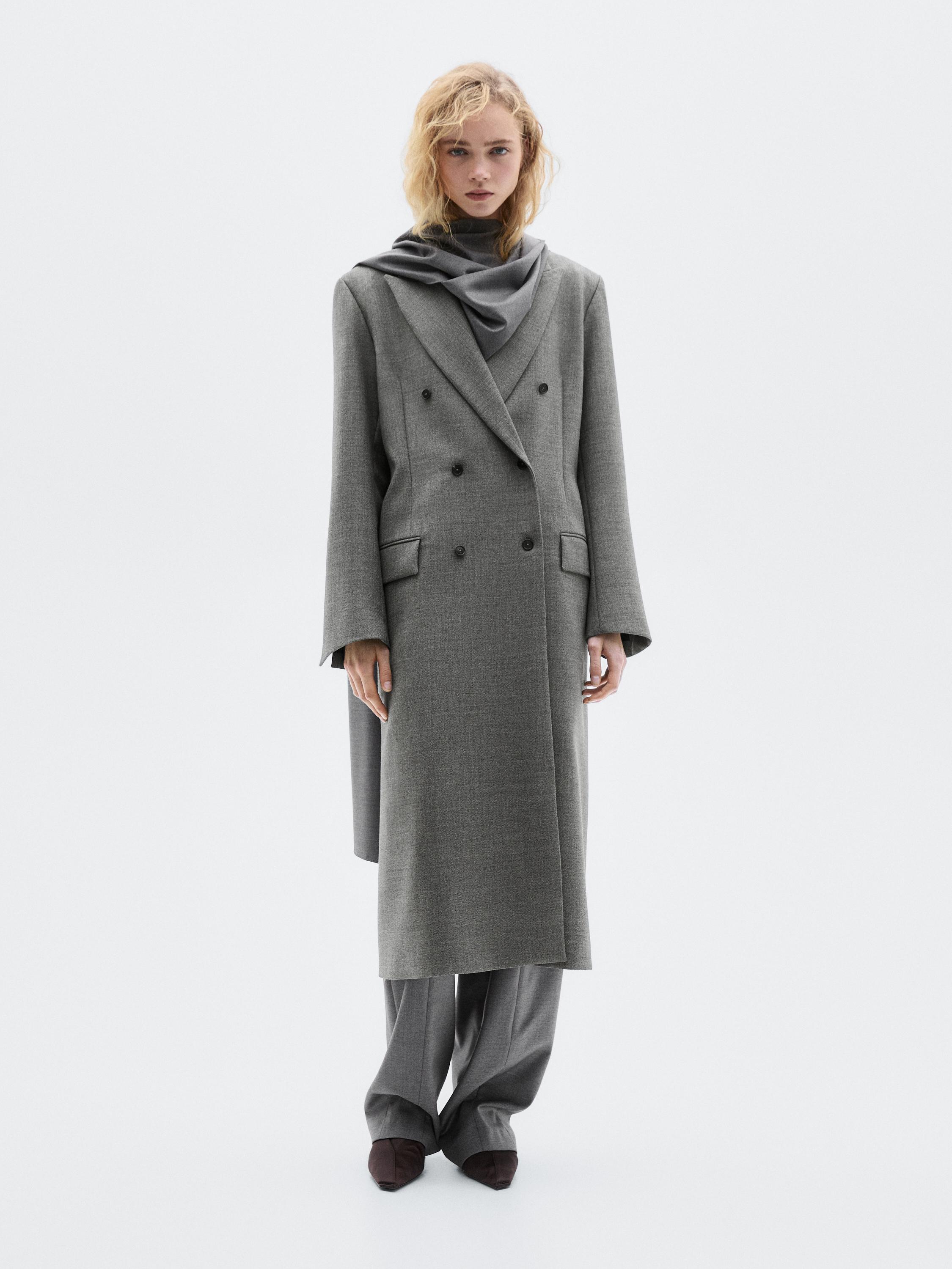 Long 100% wool coat with notch lapel - LIMITED