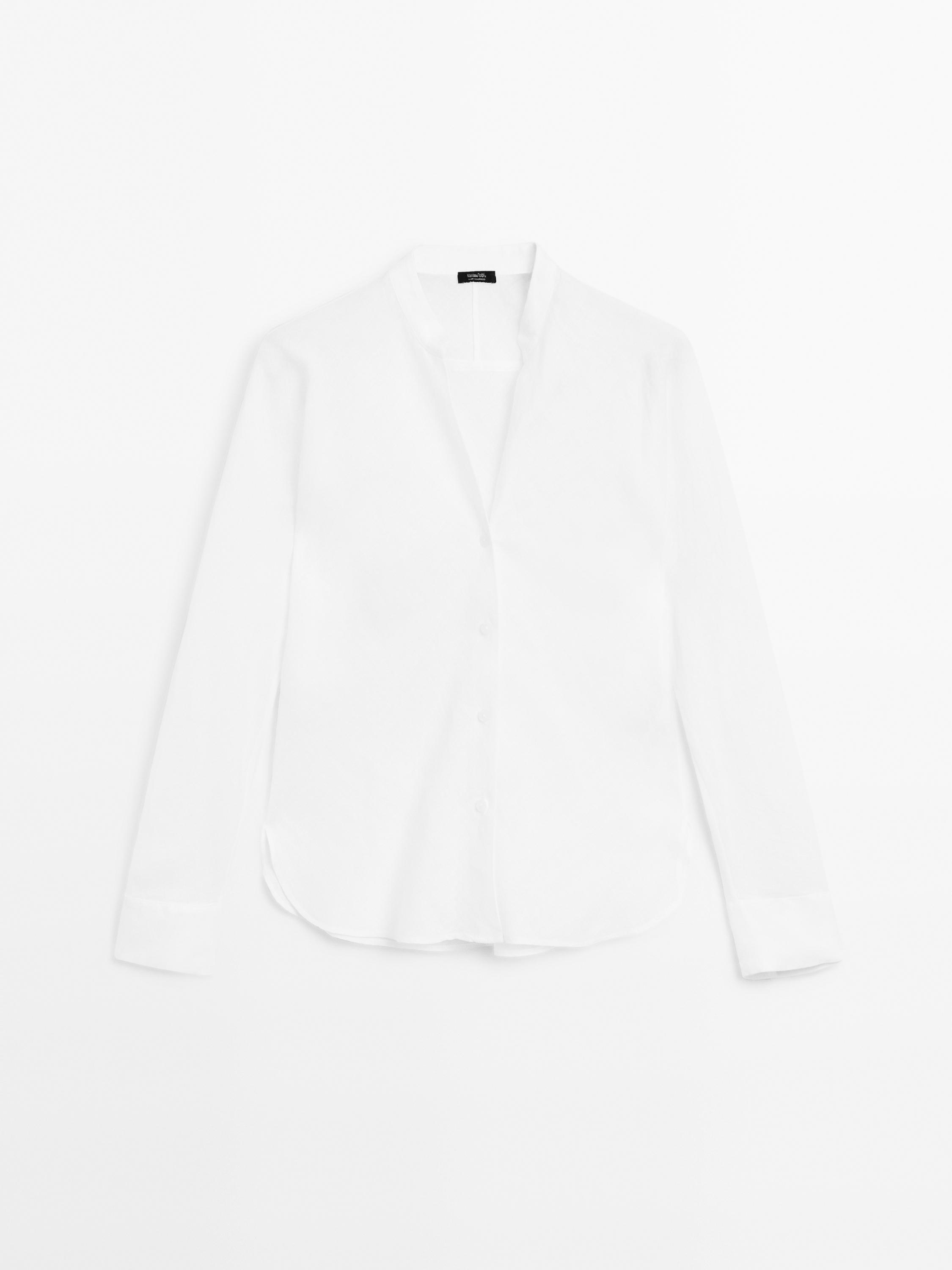 Camisa cuello mao fluida lino