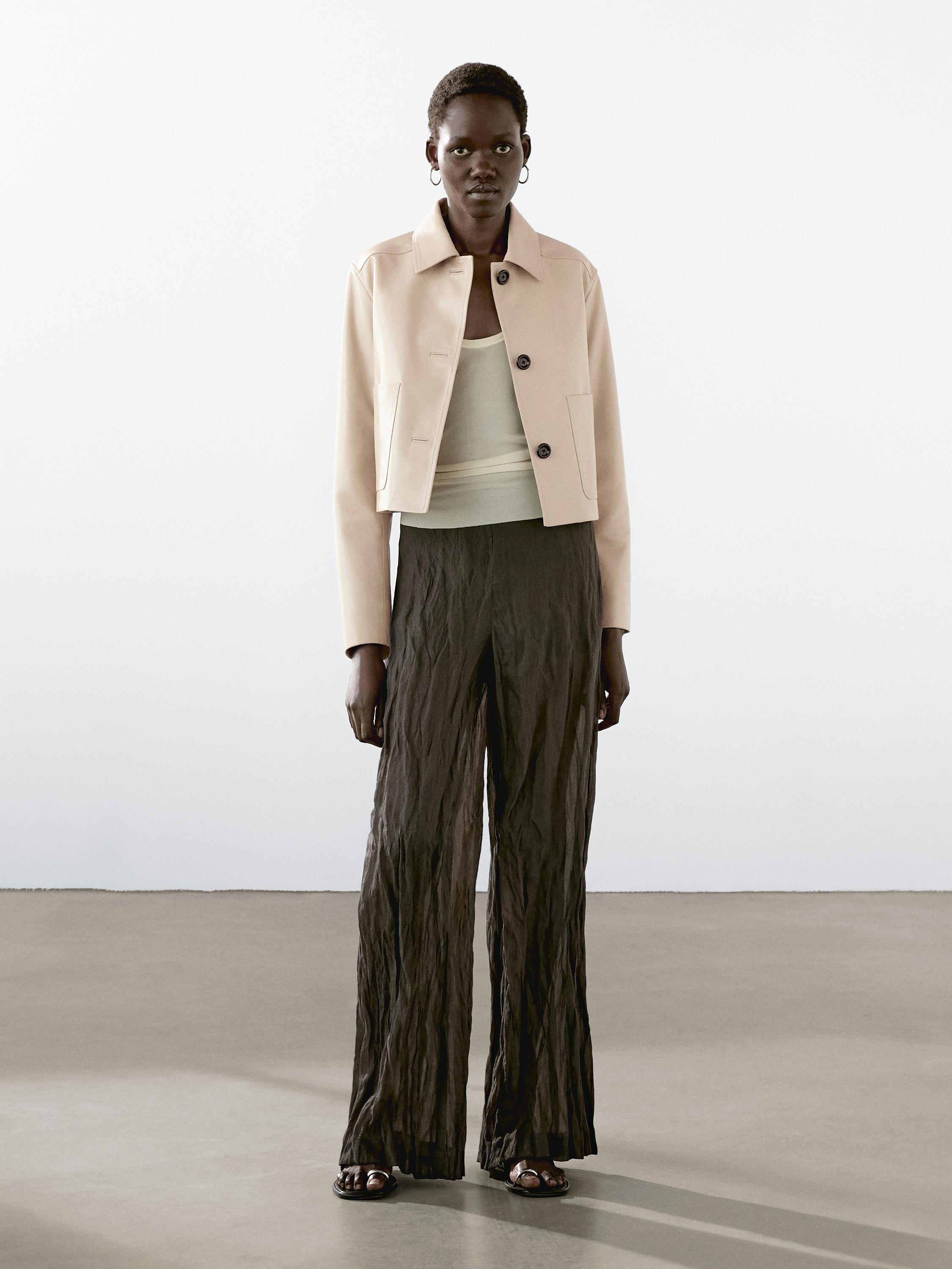 Cropped nappa leather jacket