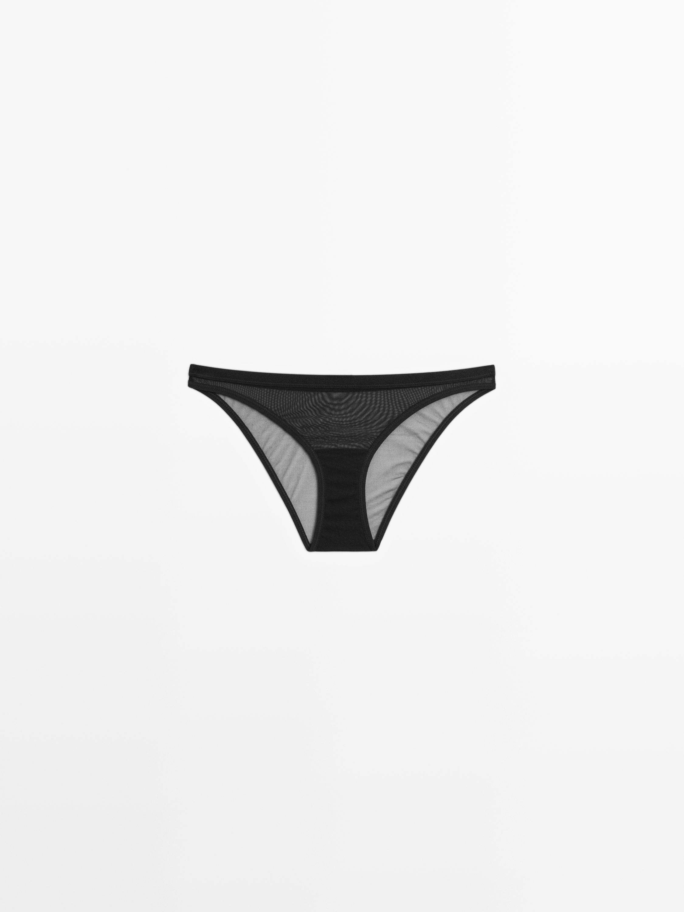 Semi-sheer mesh briefs — BLACK
