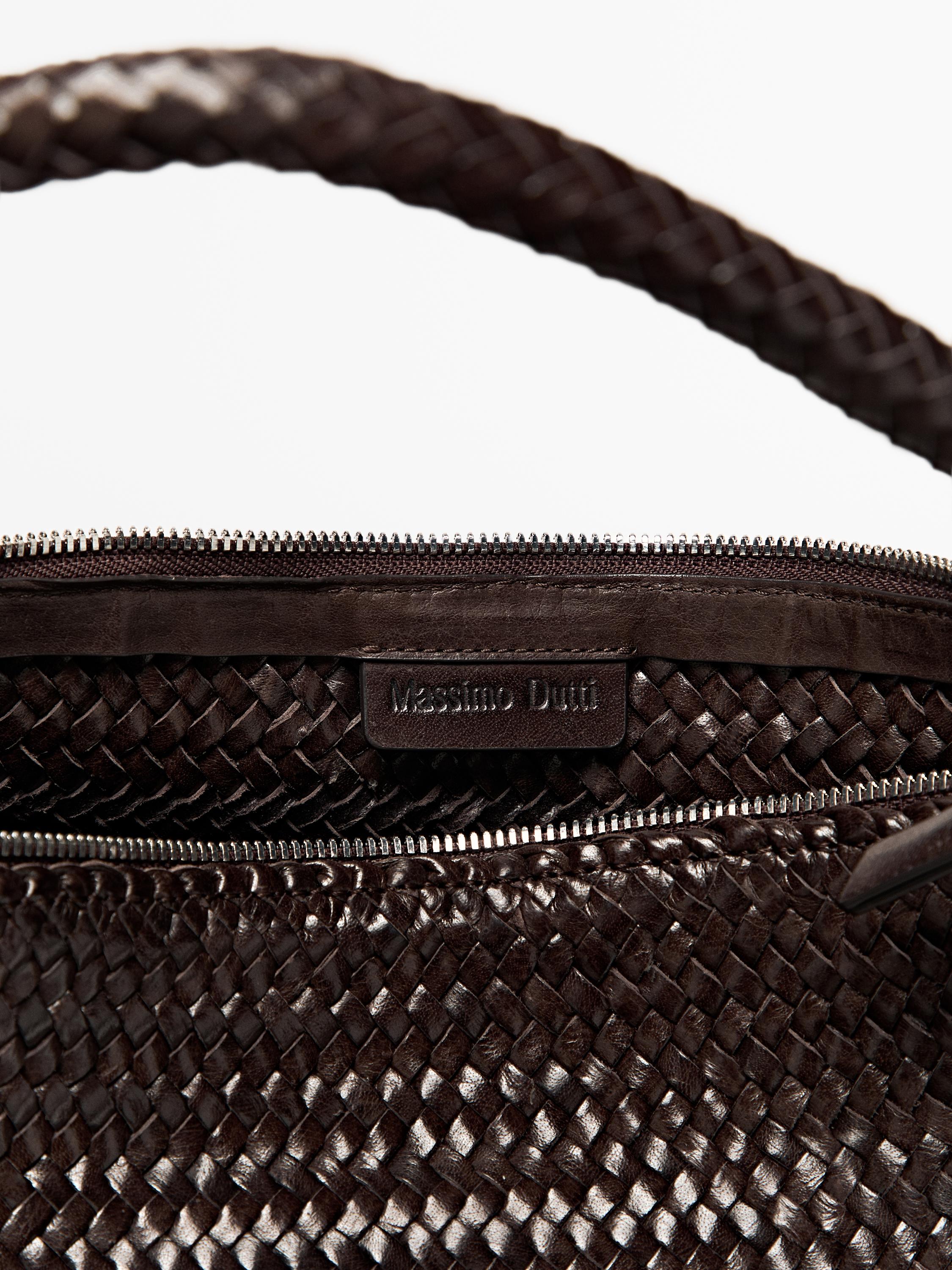 Nappa leather woven croissant bag — BROWN