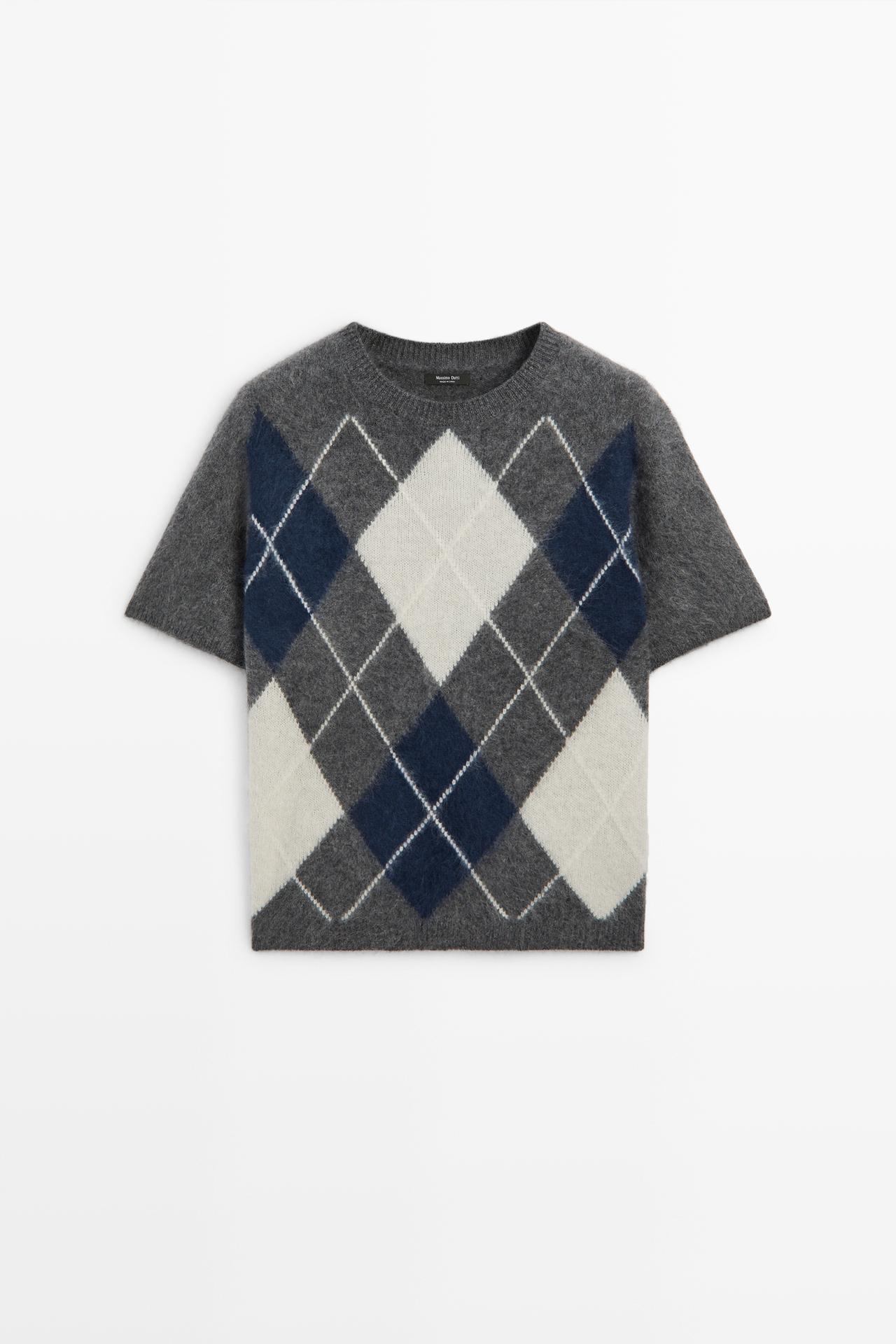 Wool blend knit sweater with argyle pattern — GREY