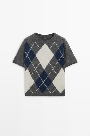 Wool blend knit sweater with argyle pattern — GREY 2