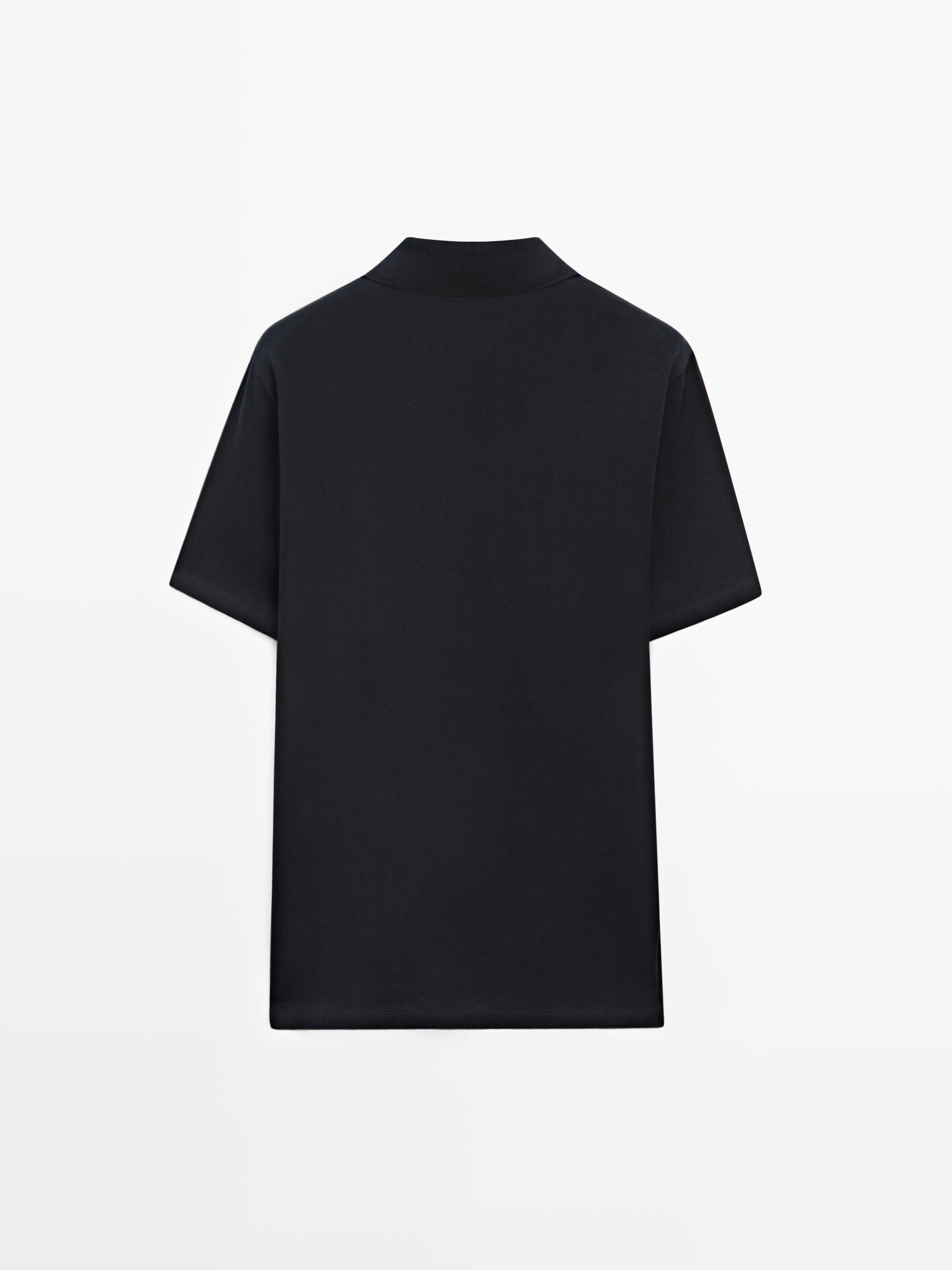 Cotton V-neck polo shirt — NAVY BLUE