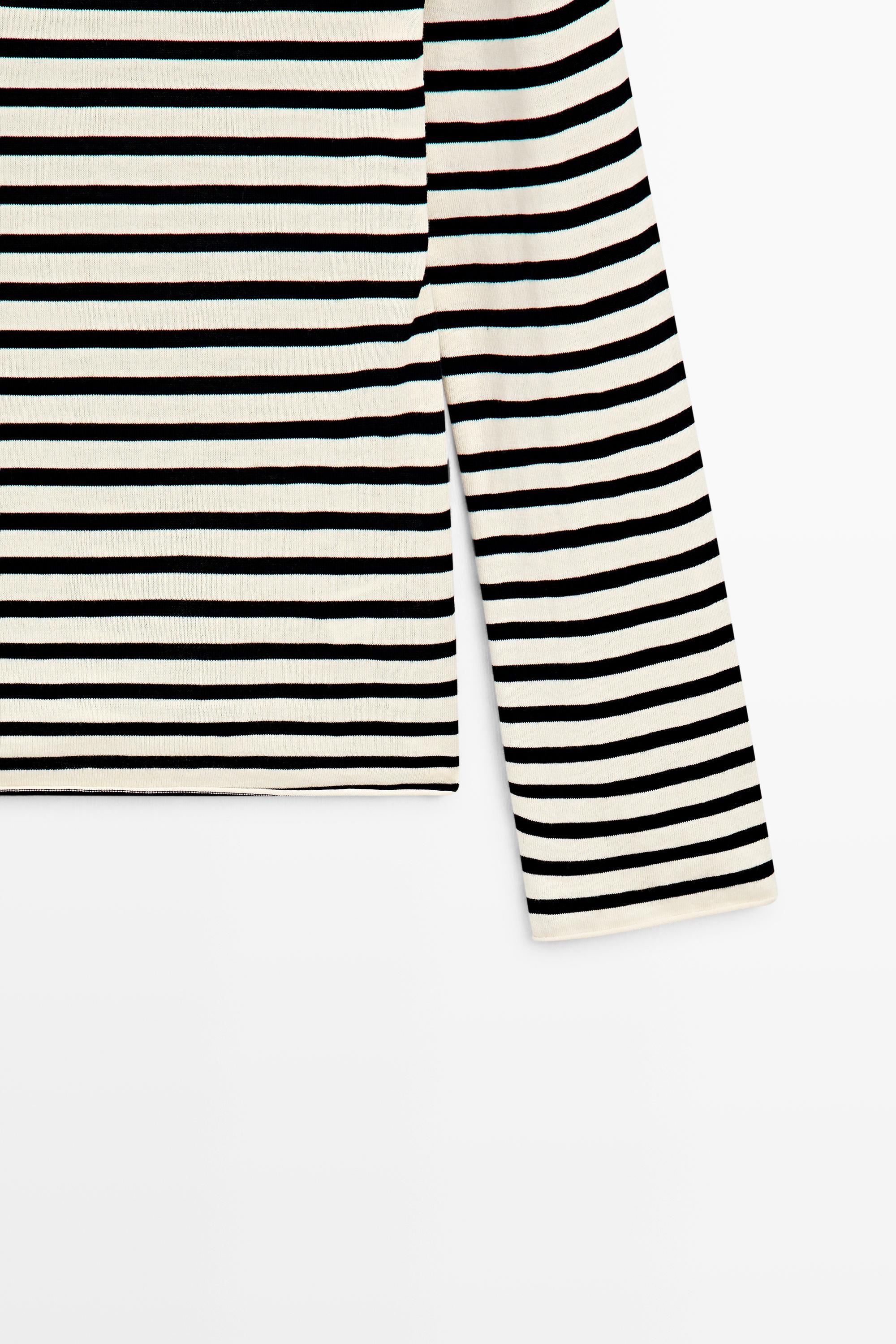 100% cotton long sleeve striped sweater — NAVY BLUE