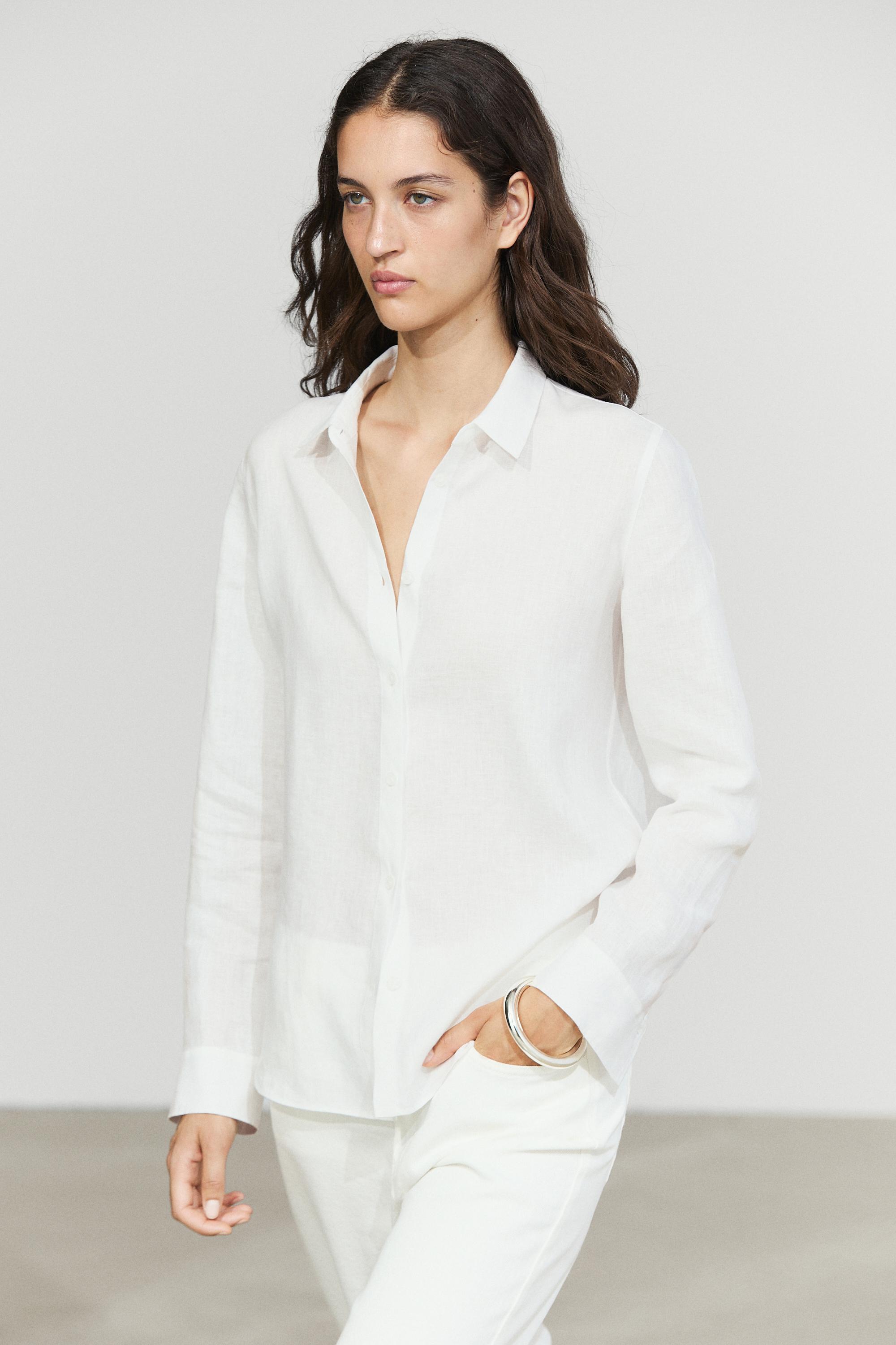 Flowing 100% linen shirt — WHITE