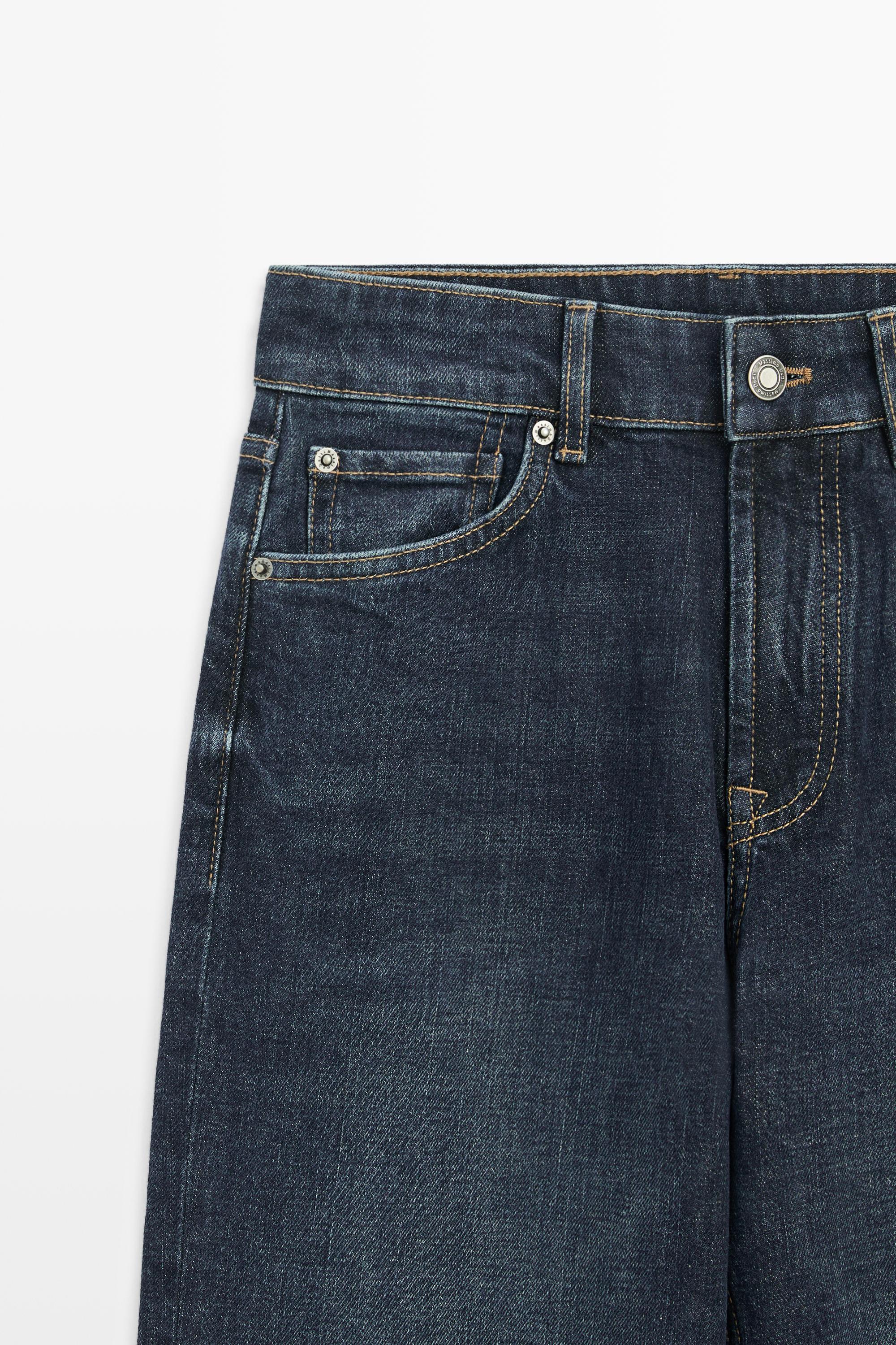 Jeans straight fit cropped tiro alto
