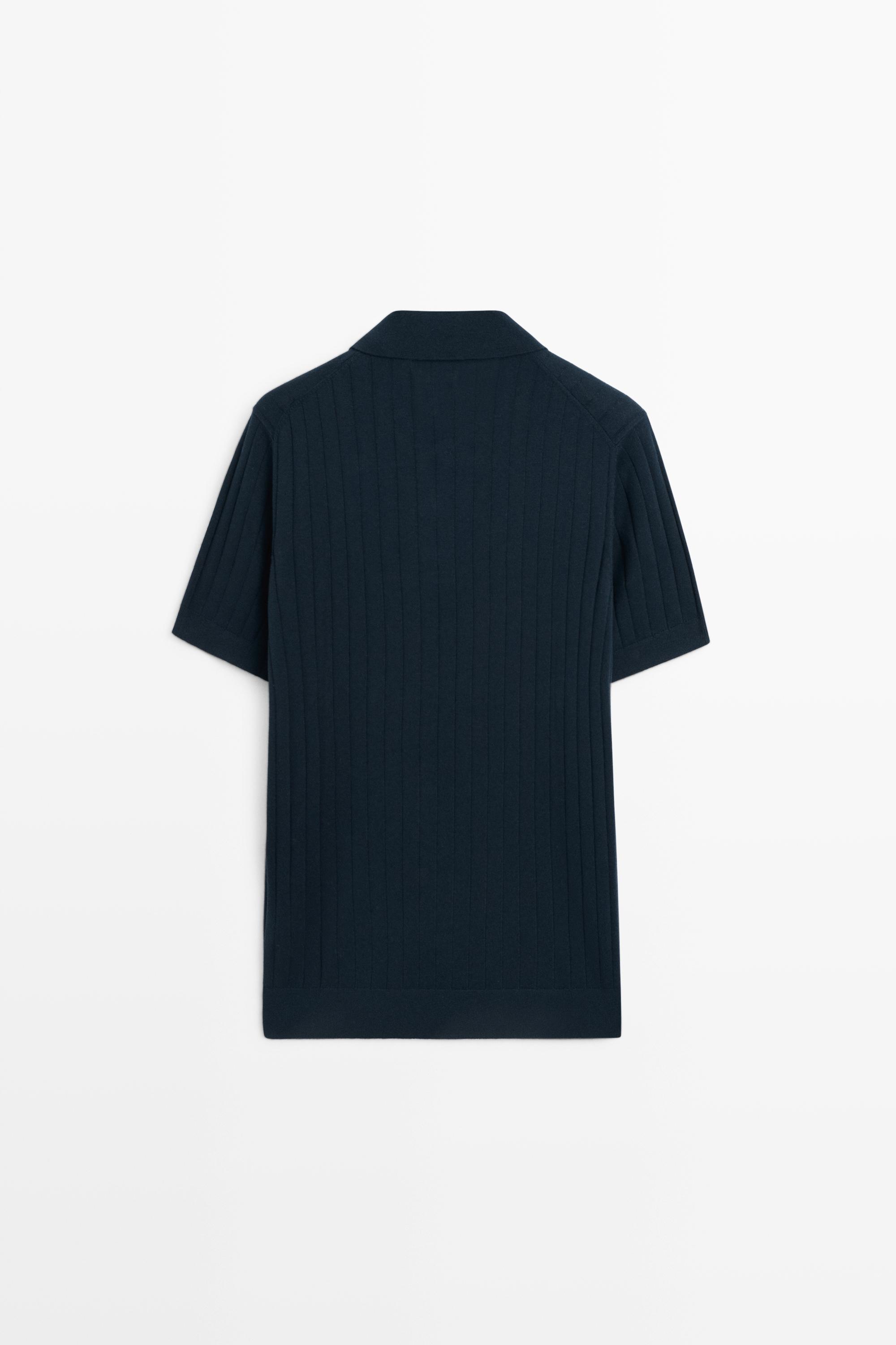 Ribbed knit cotton blend polo shirt — NAVY BLUE