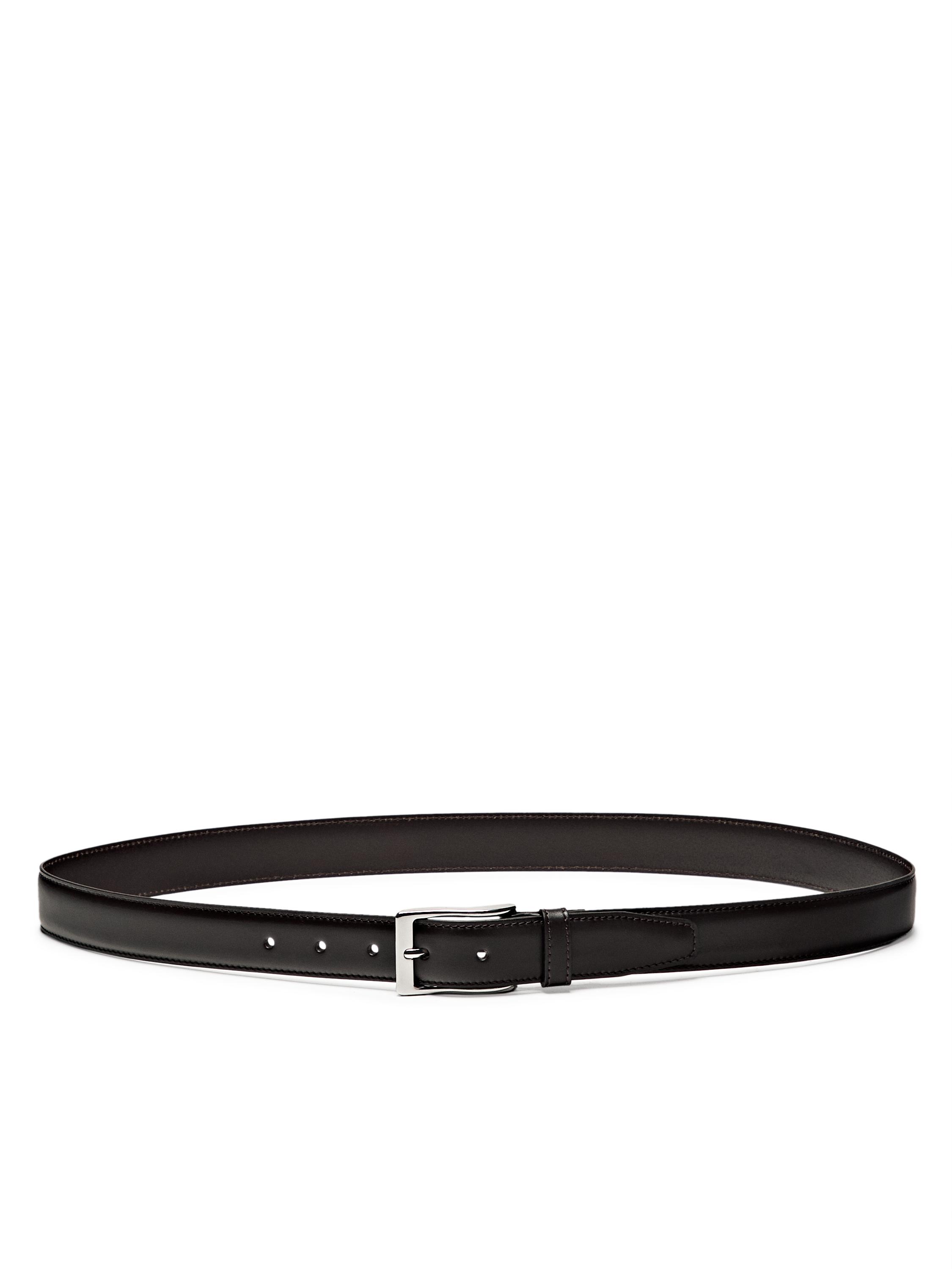 Smart nappa leather belt with topstitching — BROWN