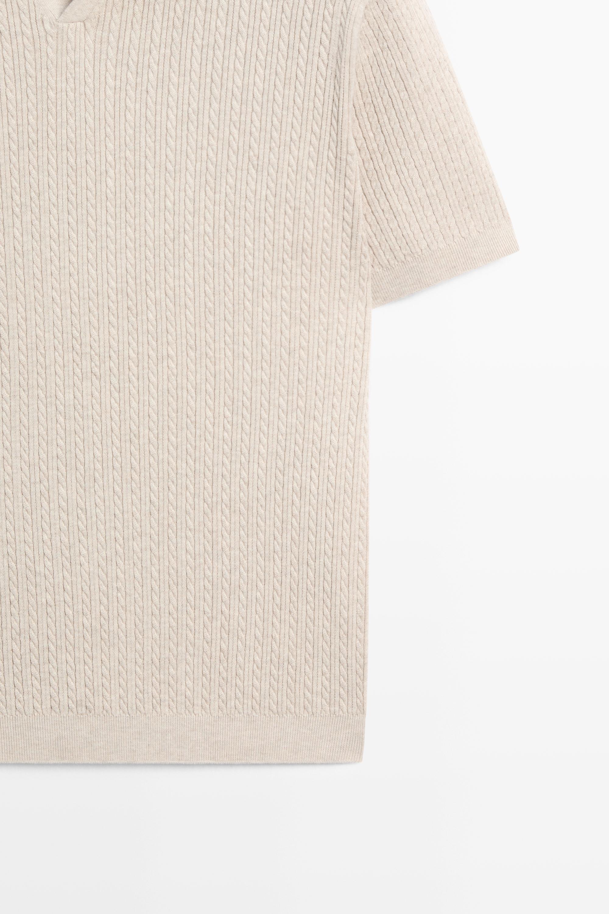 100% cotton cable-knit polo sweater — BEIGE