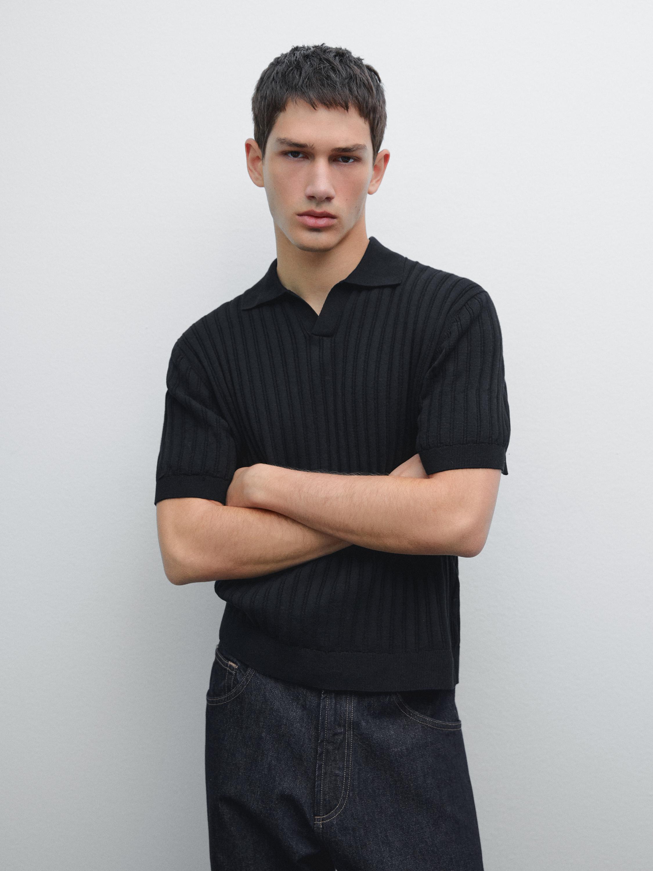 Pull en maille côtelée à col polo