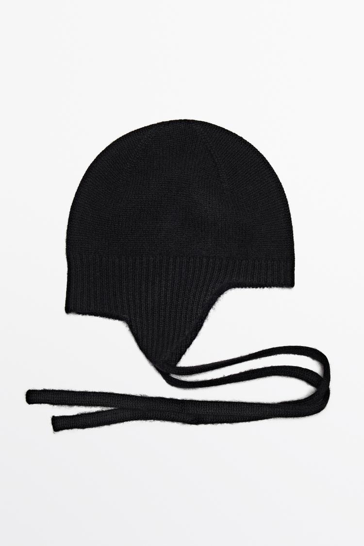 100% cashmere tie-detail beanie — BLACK