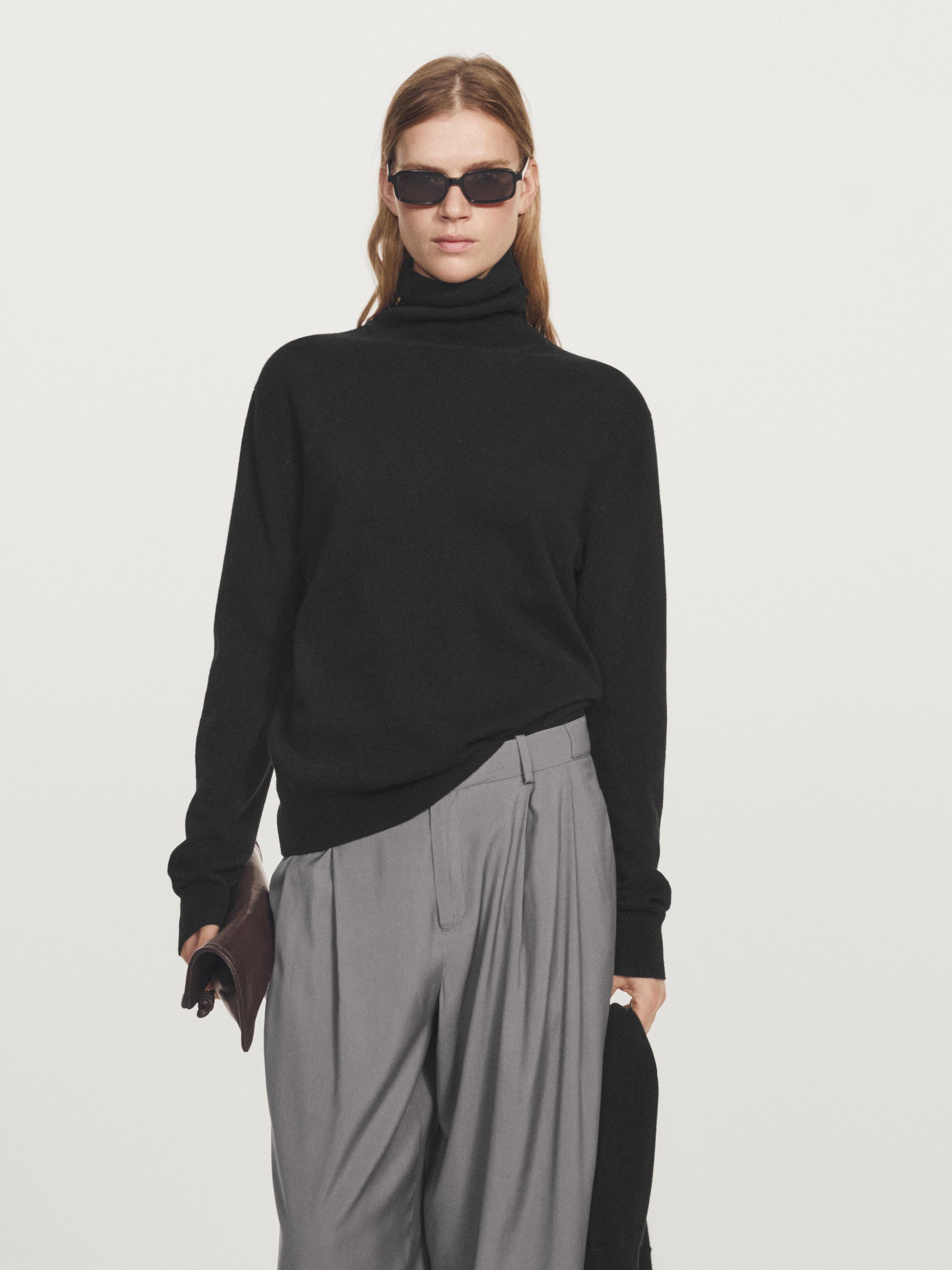 Wool blend knit sweater with high neck
