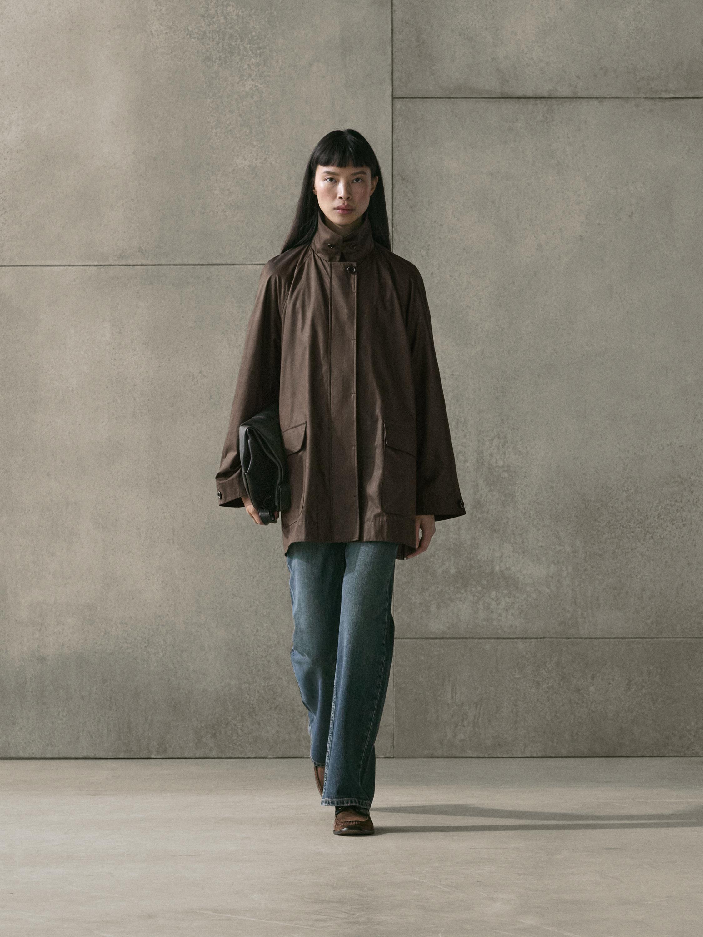 Long parka with pocket details — MOLE BROWN