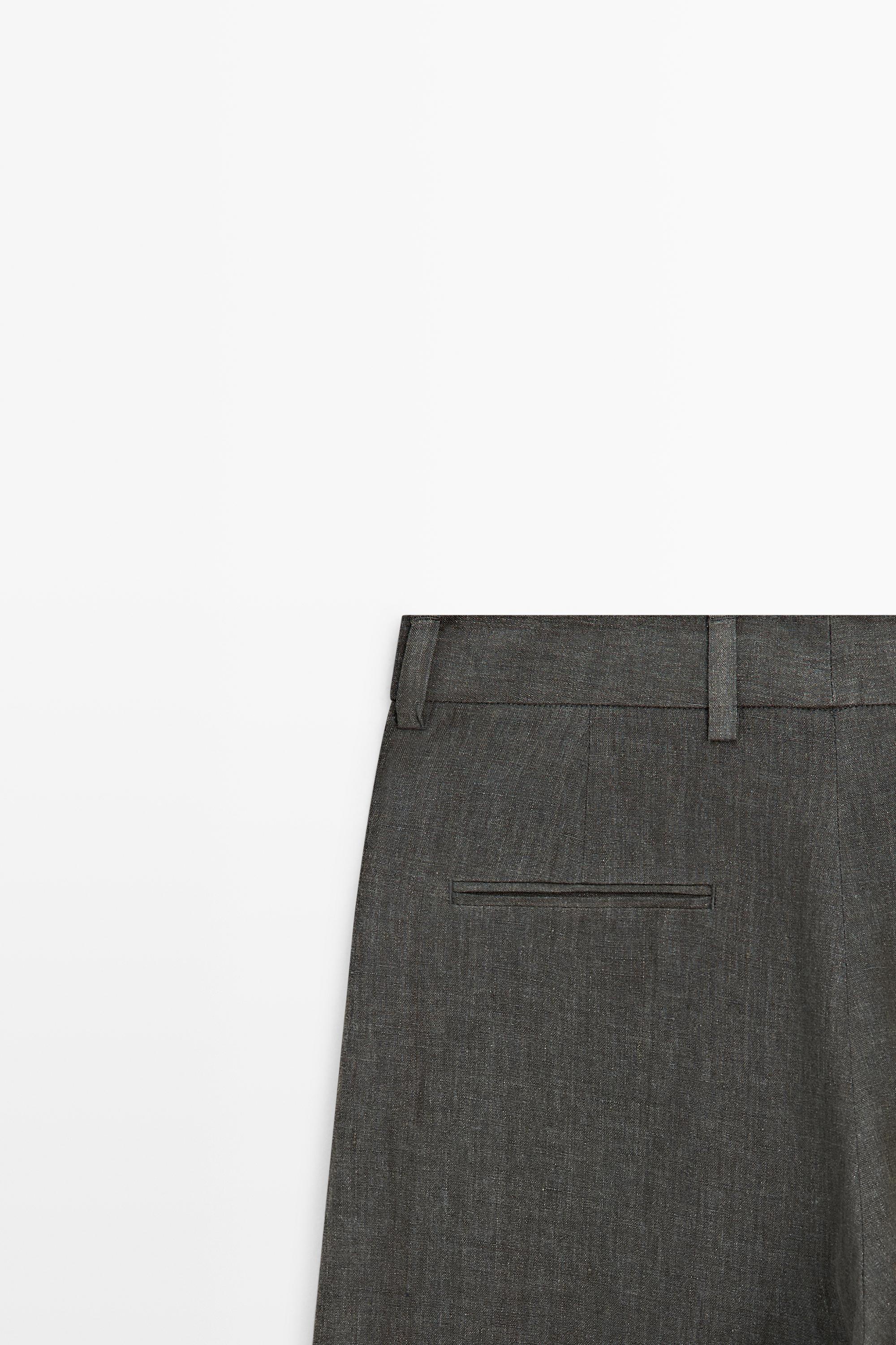 Melange trousers with linen side piece — BLUISH GREEN
