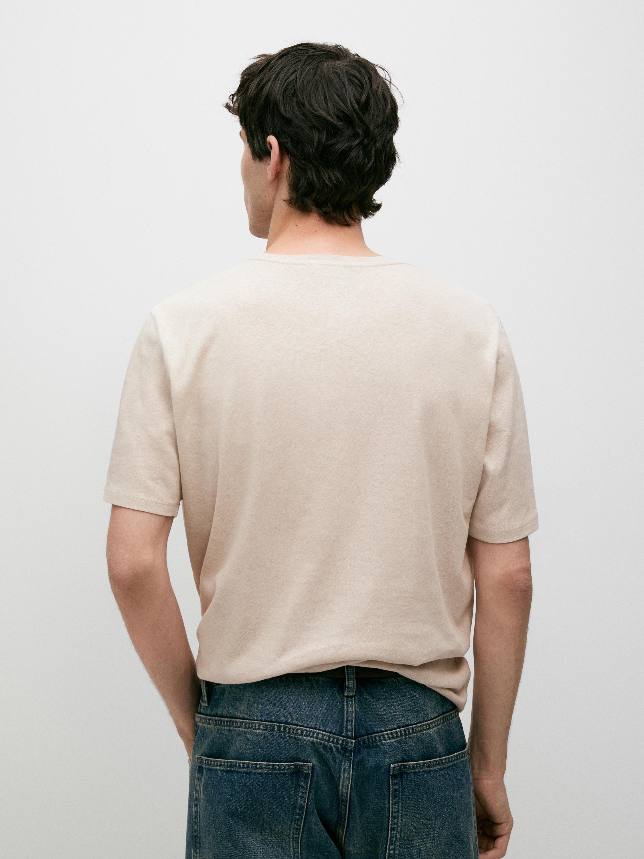 Short sleeve linen and cotton T-shirt — BROWN