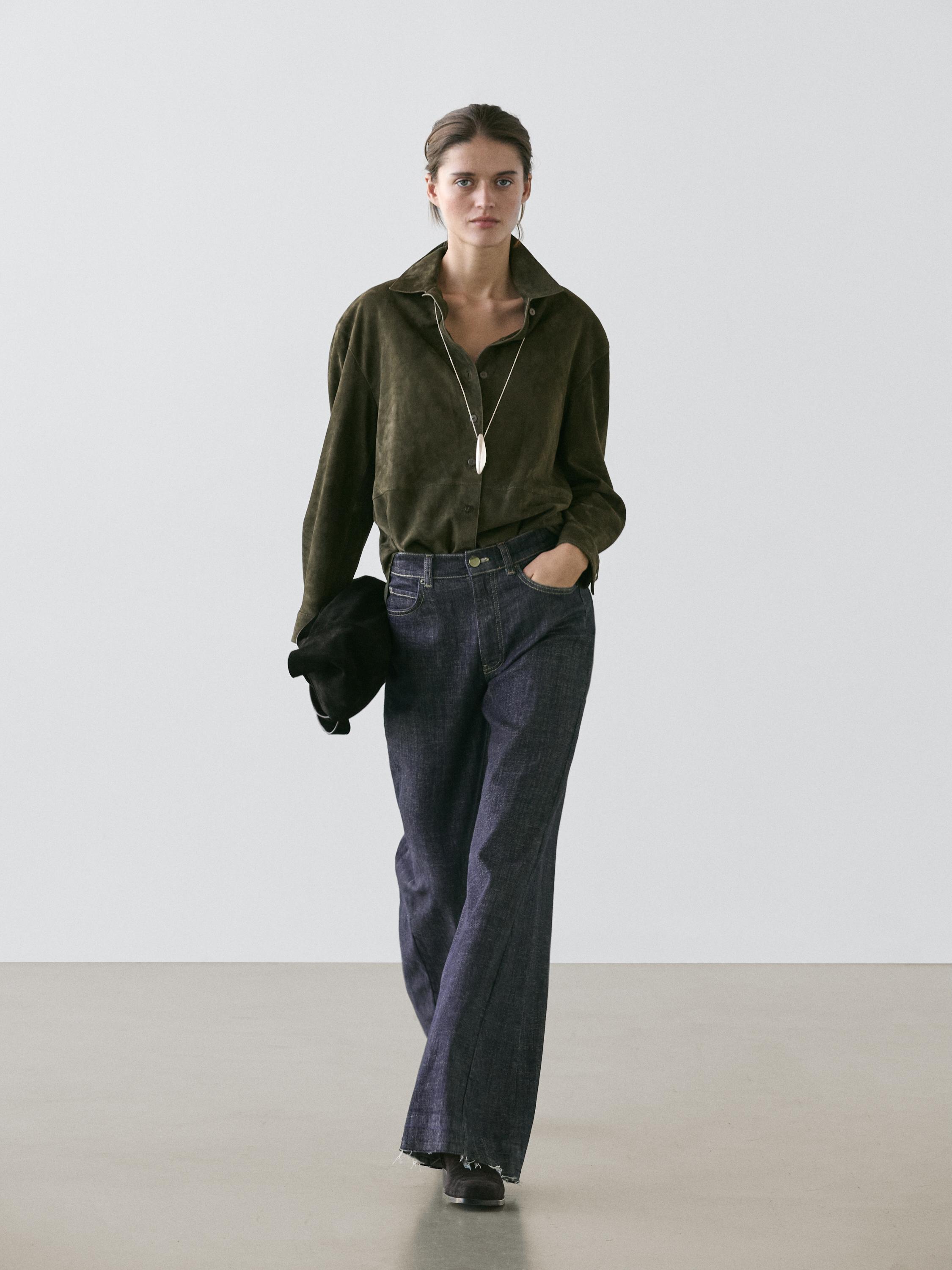 Flared high-waist jeans — DARK BLUE