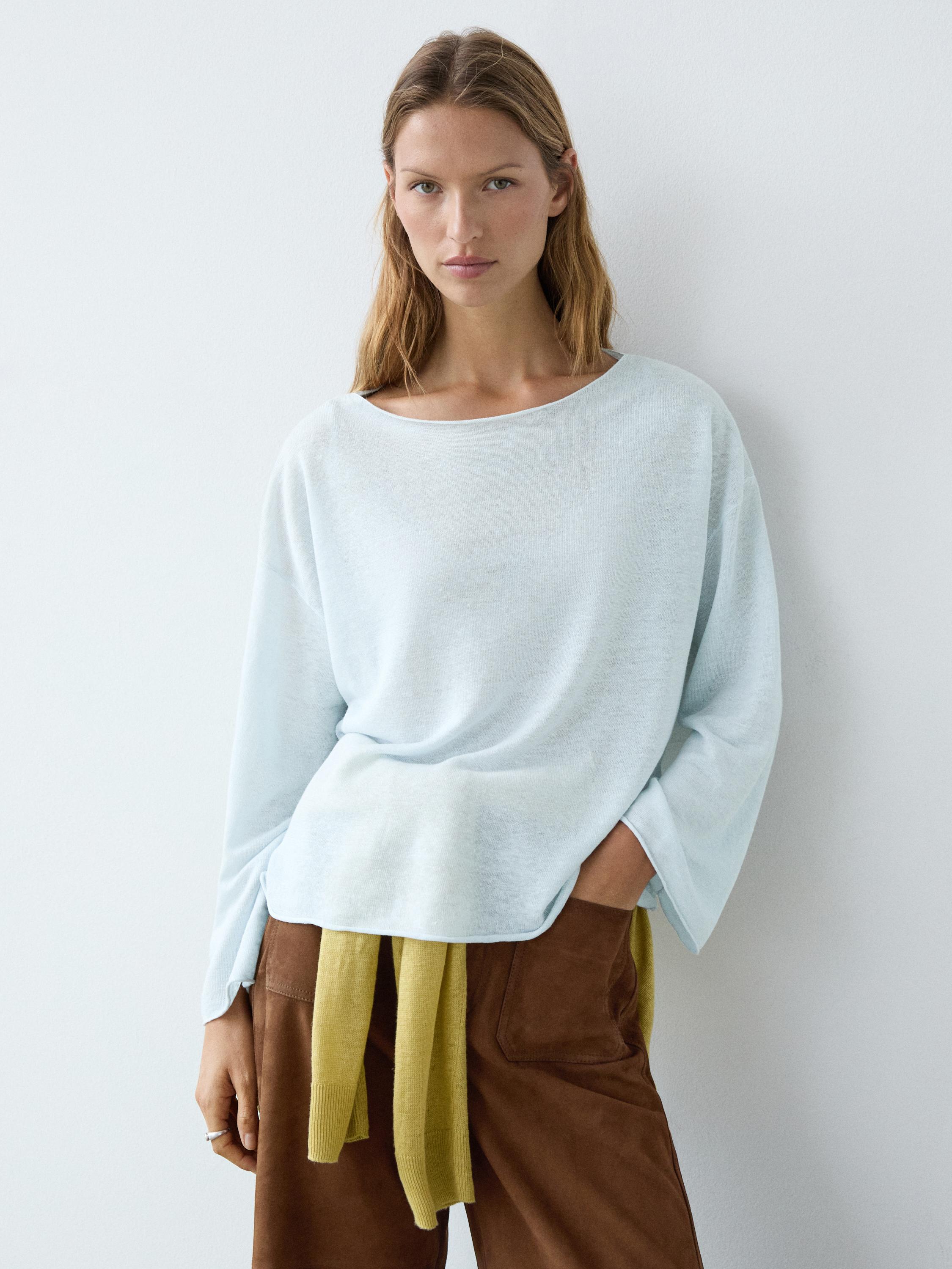 Pull en maille 100 % lin à col bateau