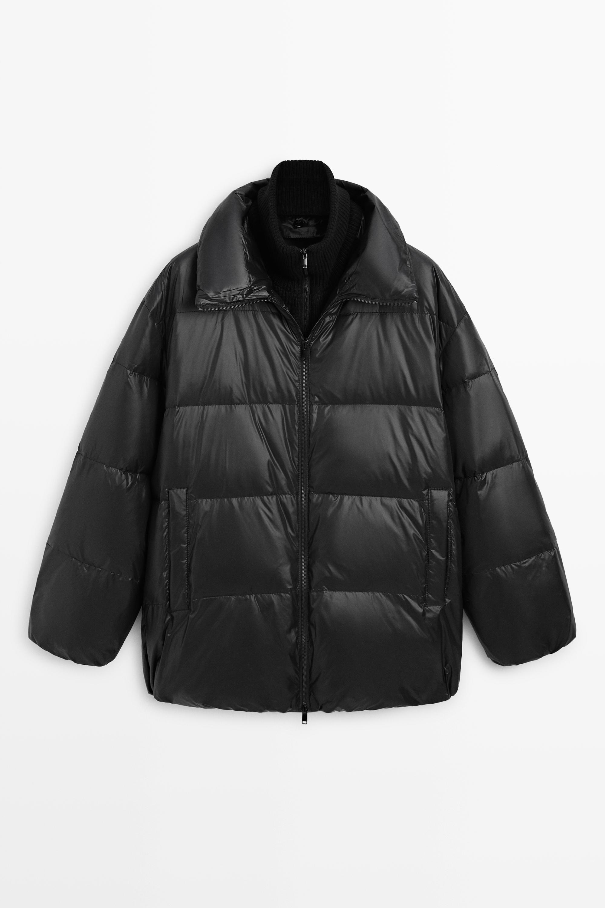 High neck down jacket with detachable hybrid fabric by Massimo Dutti