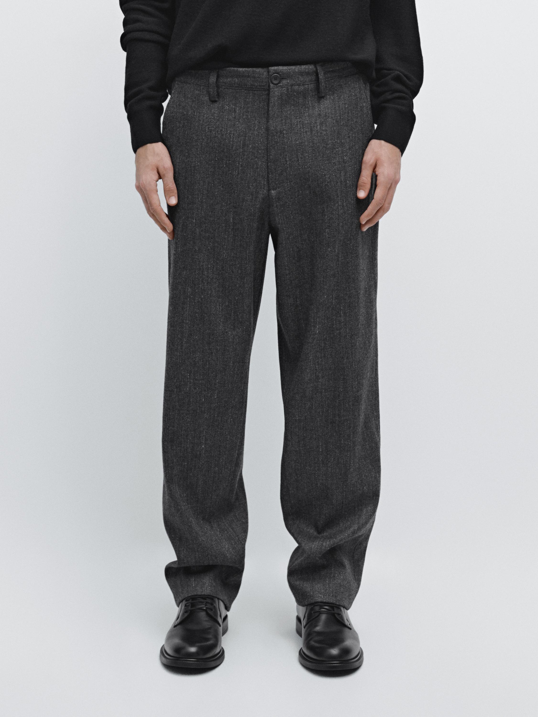 Straight-leg wool blend trousers