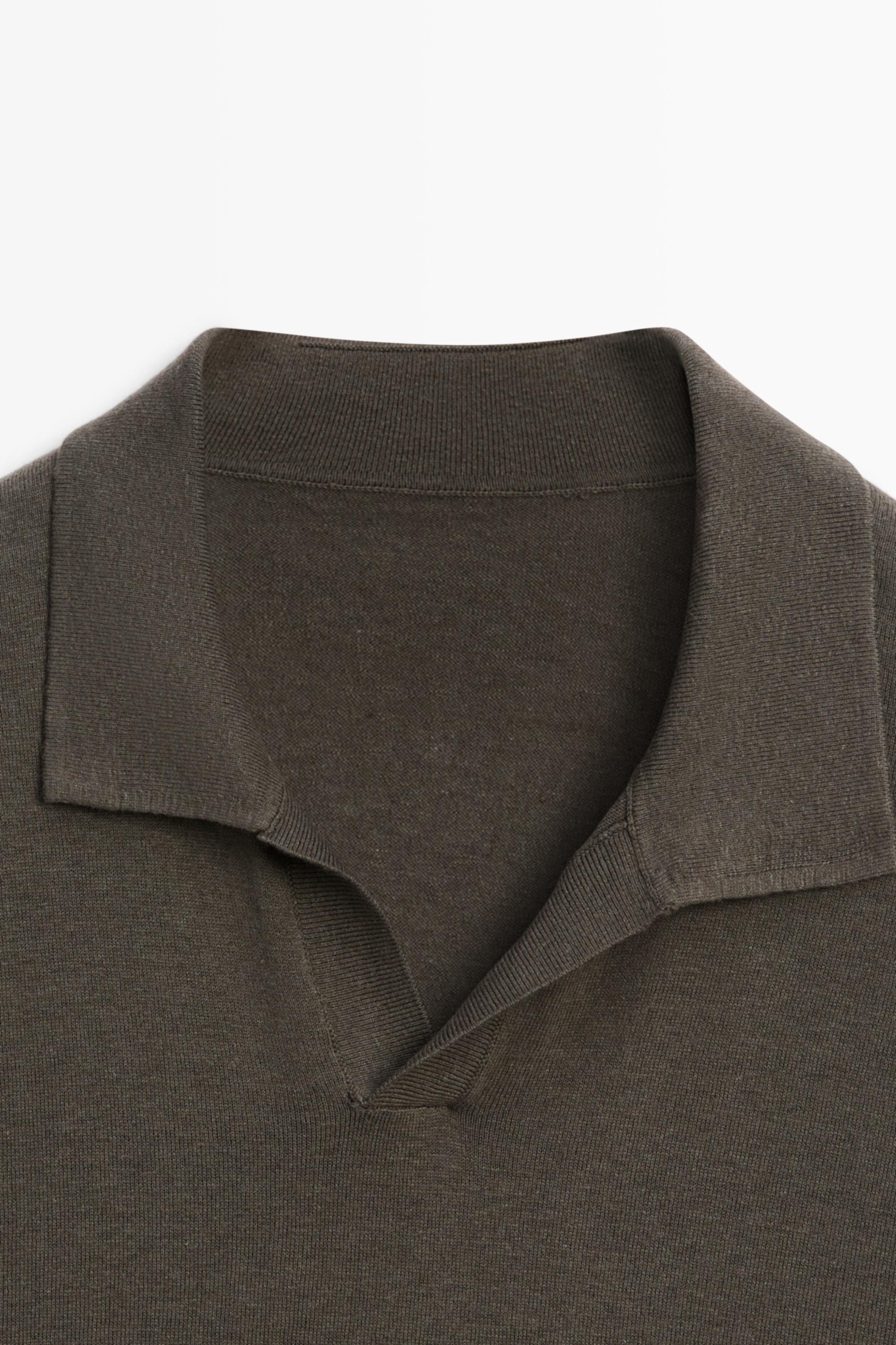 Cotton and linen knit polo sweater - LIMITED EDITION — DARK KHAKI