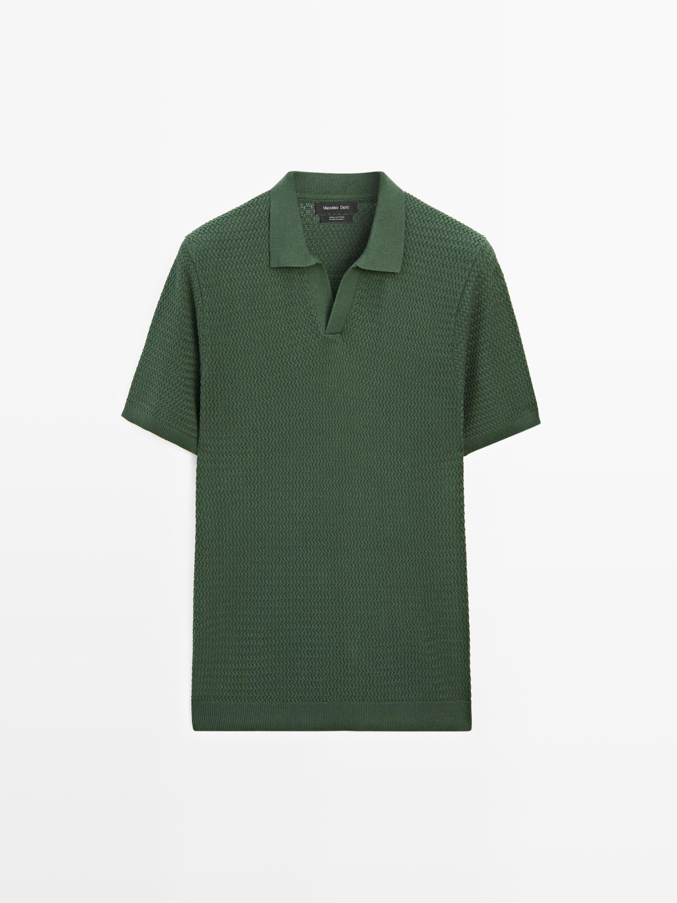 Short sleeve textured knit polo shirt