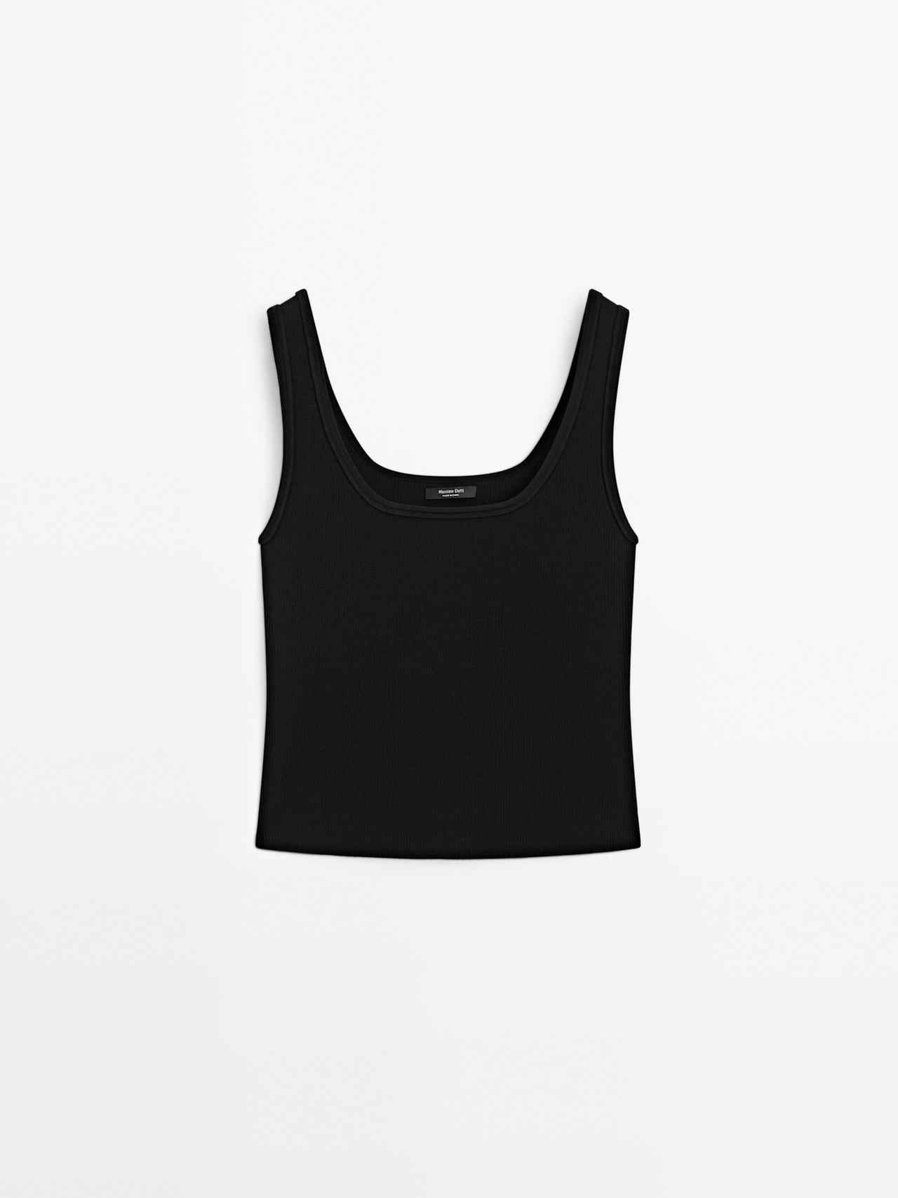 Massimo Dutti - Dame - Strikket Stroptop - Sort - M