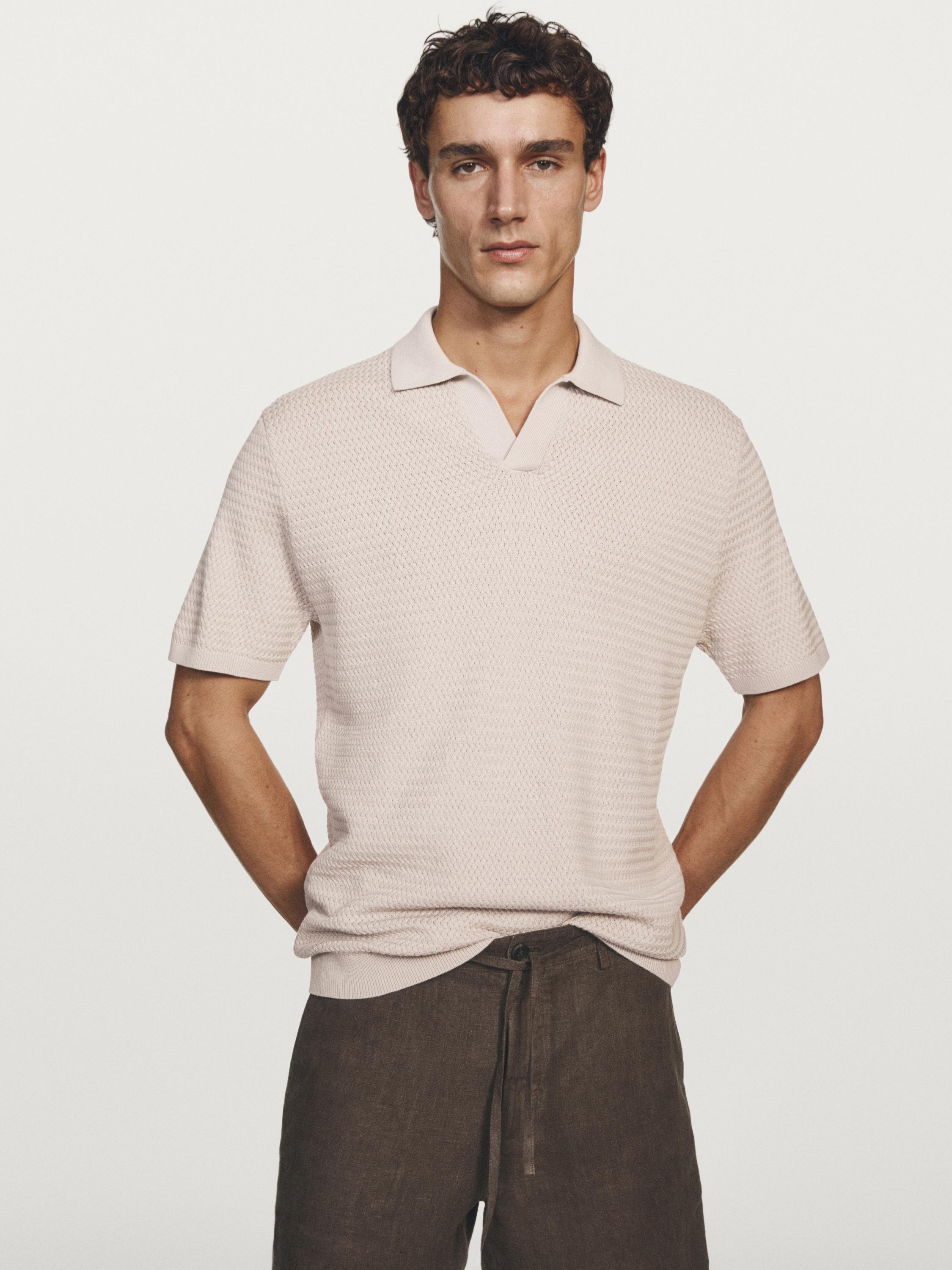Short sleeve textured knit polo shirt