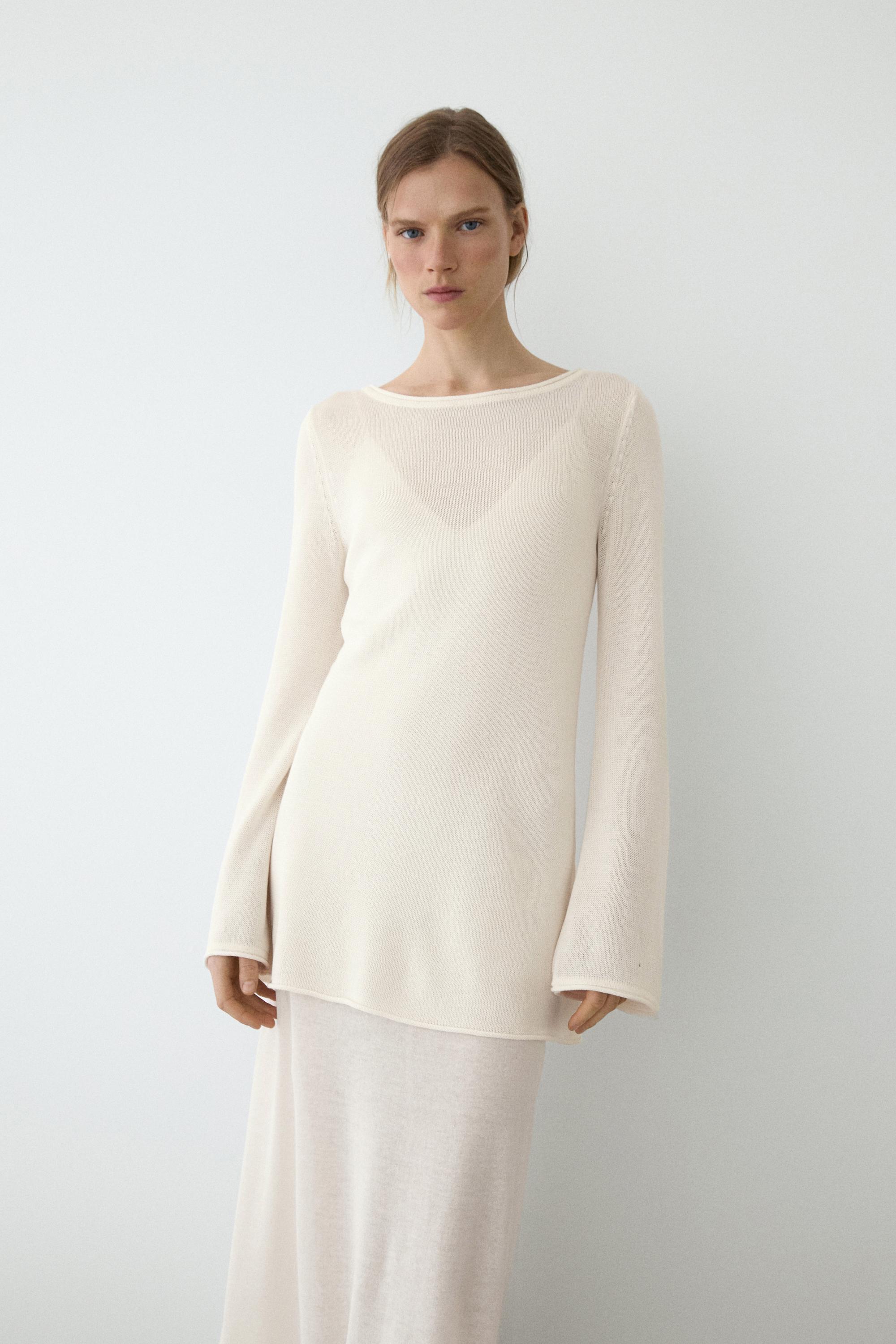 Double-layer knit dress with long sleeves