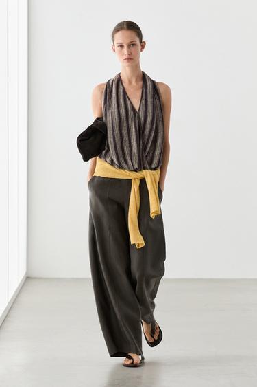 100% linen flowing pants — BROWN MARL 1