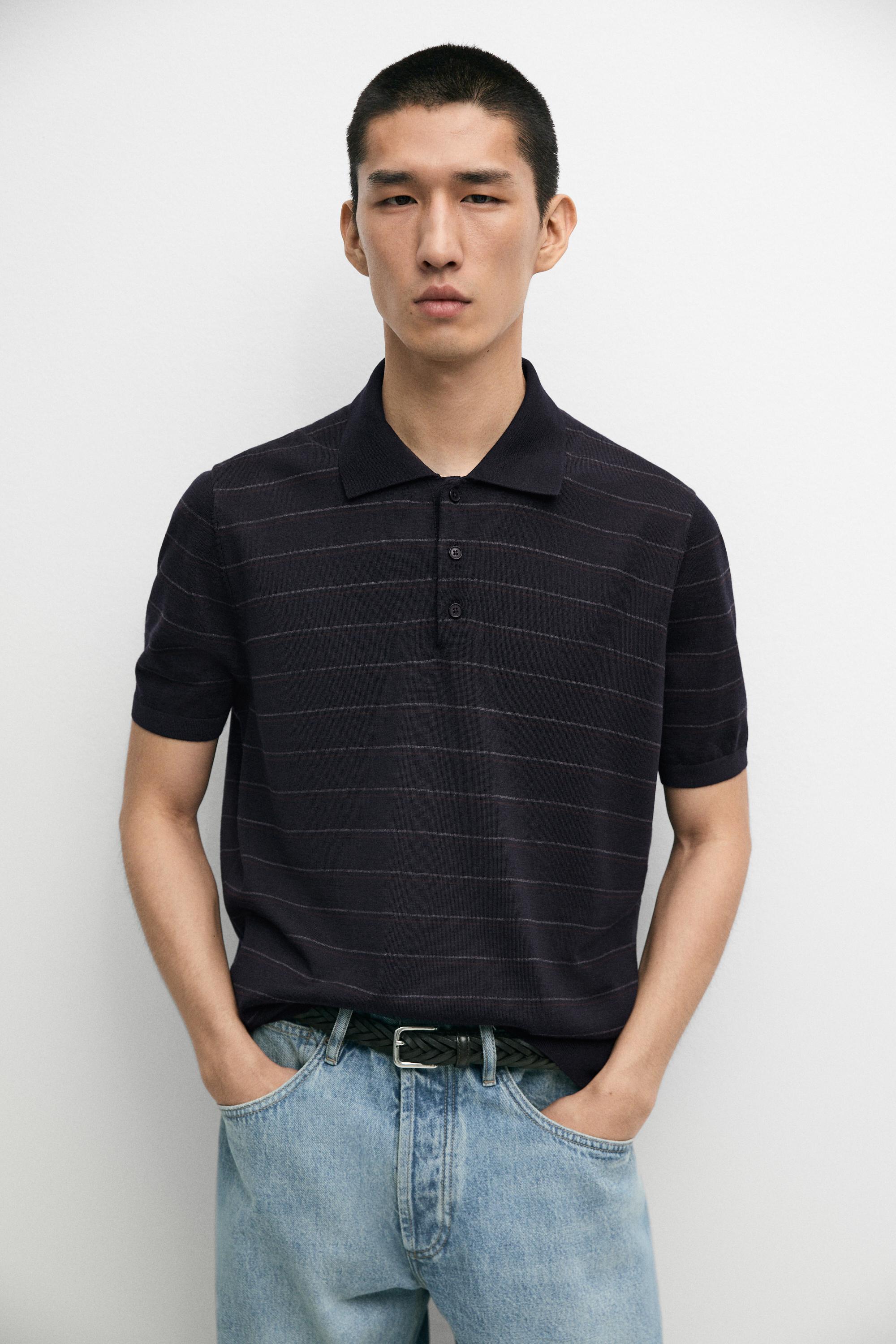 Striped short sleeve knit polo sweater