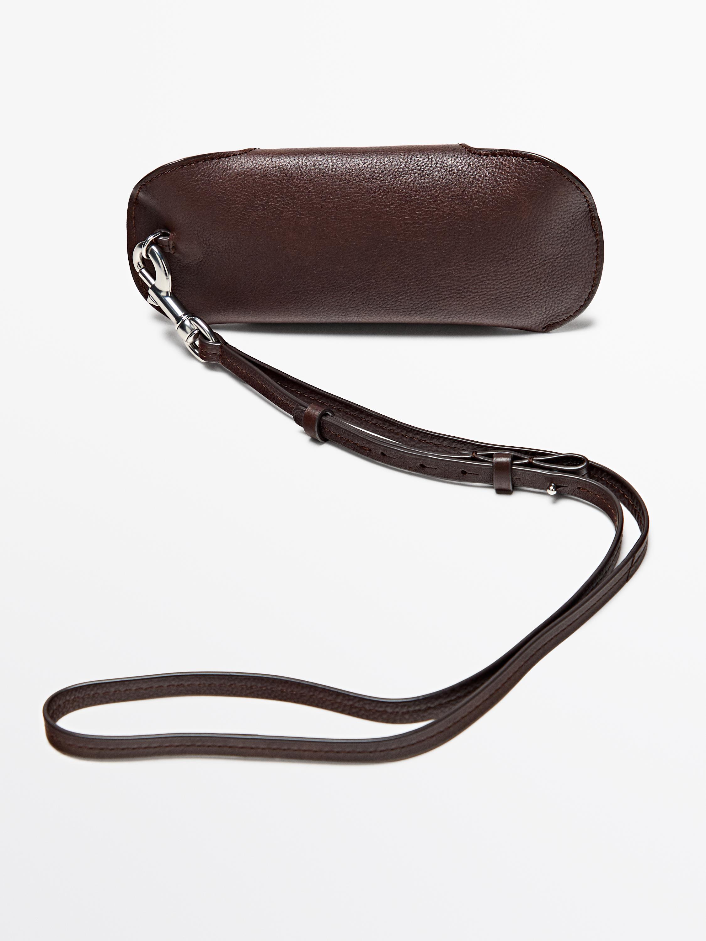 Nappa leather glasses case — BROWN