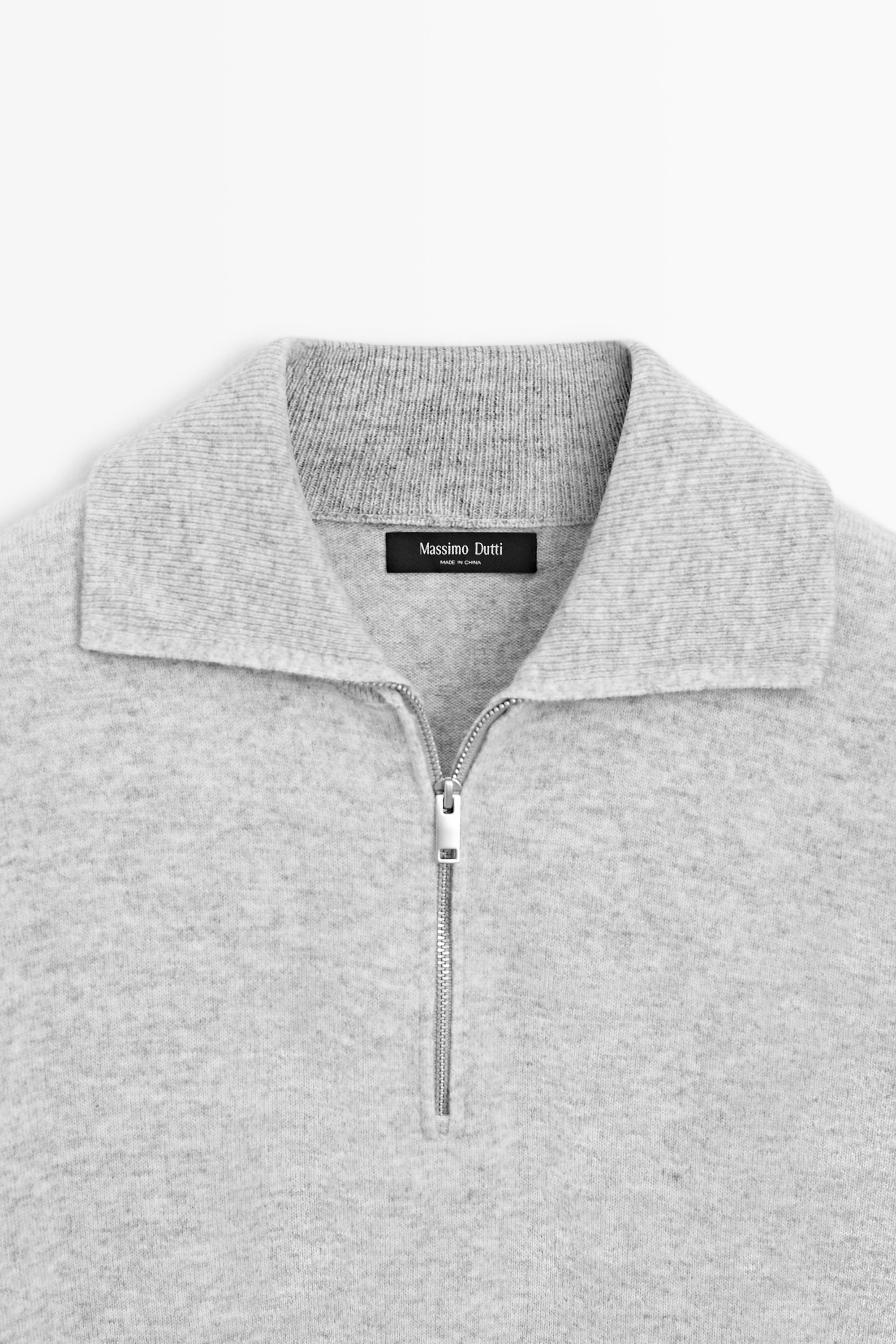 Mock neck zip-up knit sweater — GREY MARL