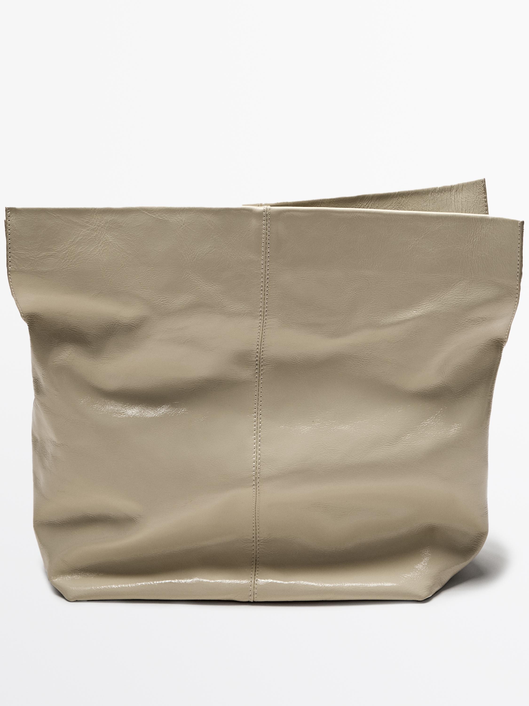 Crackled nappa leather flap bag · Cream · Leather Outerwear