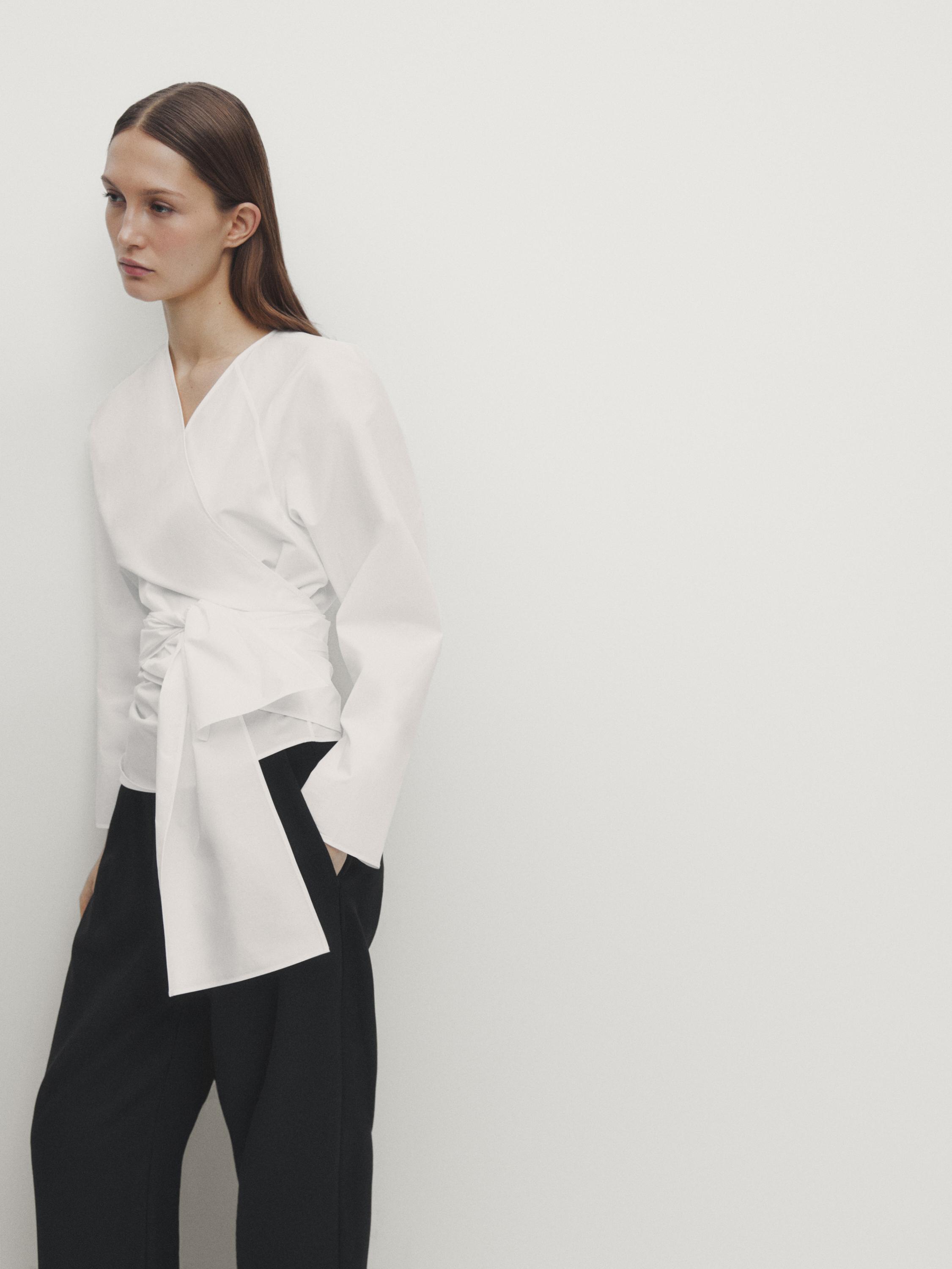 Chemise en popeline avec nœud croisé