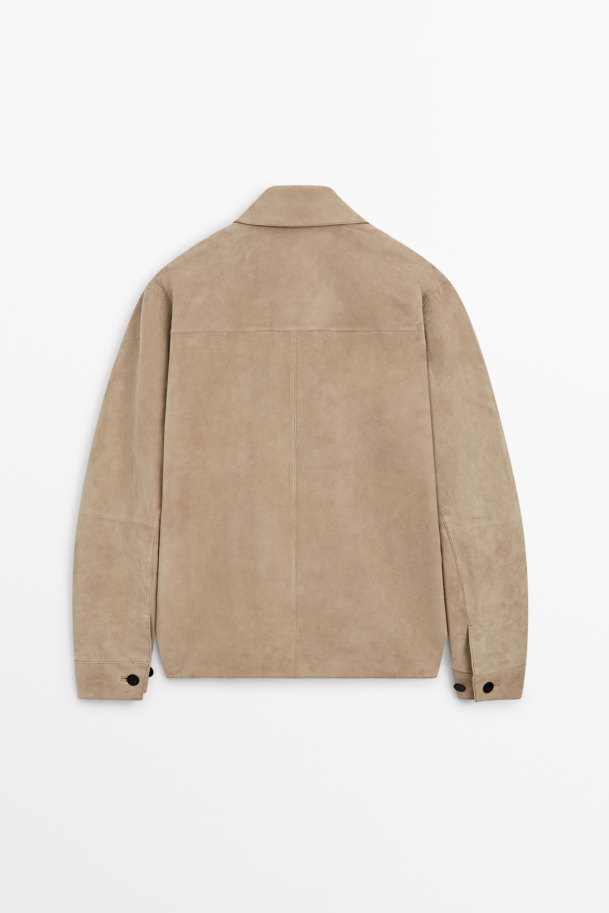 Suede leather overshirt — BEIGE