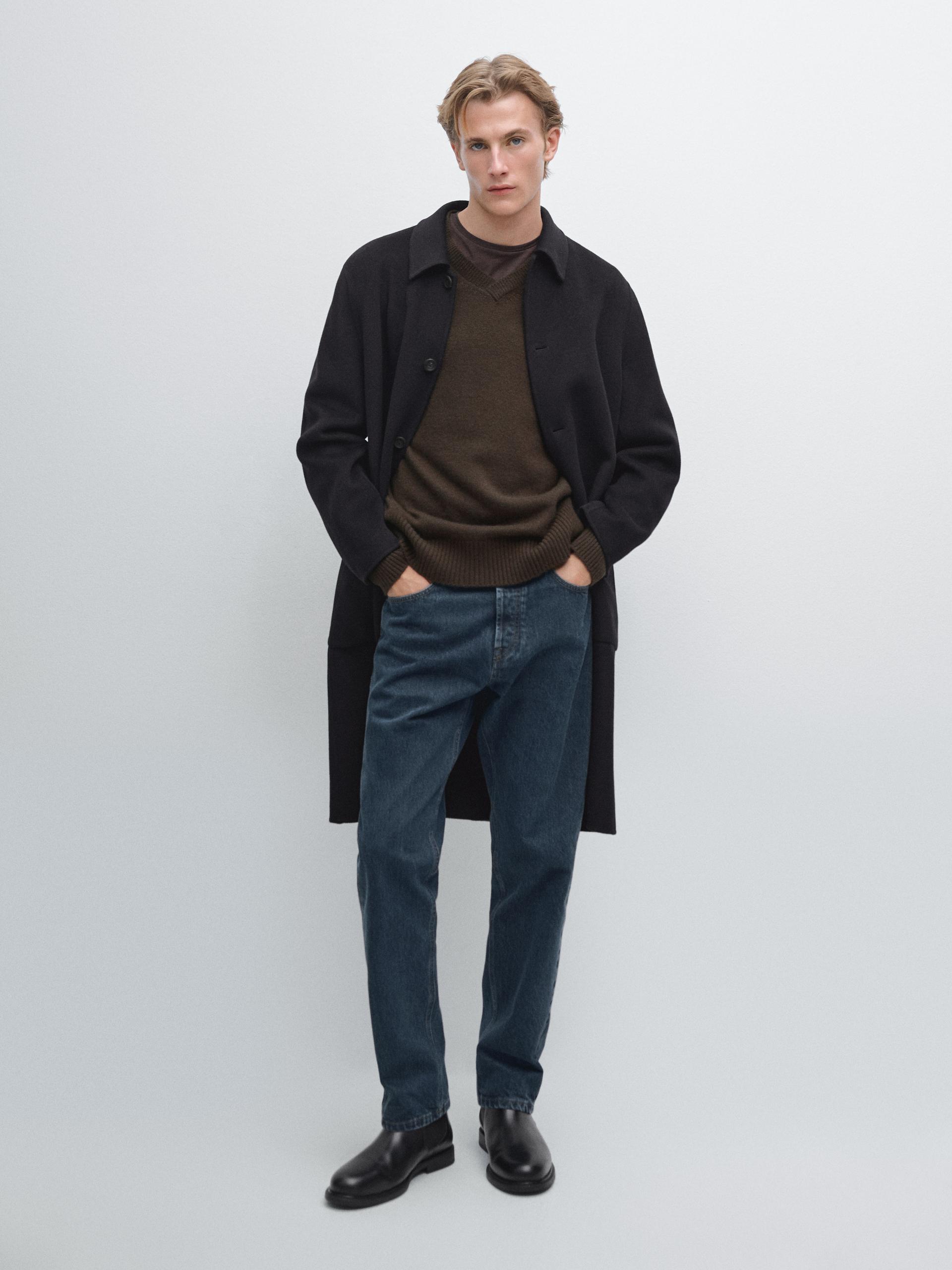 Abrigo Largo 100% Cashmere - Azul Marino - M - Massimo Dutti - Hombre