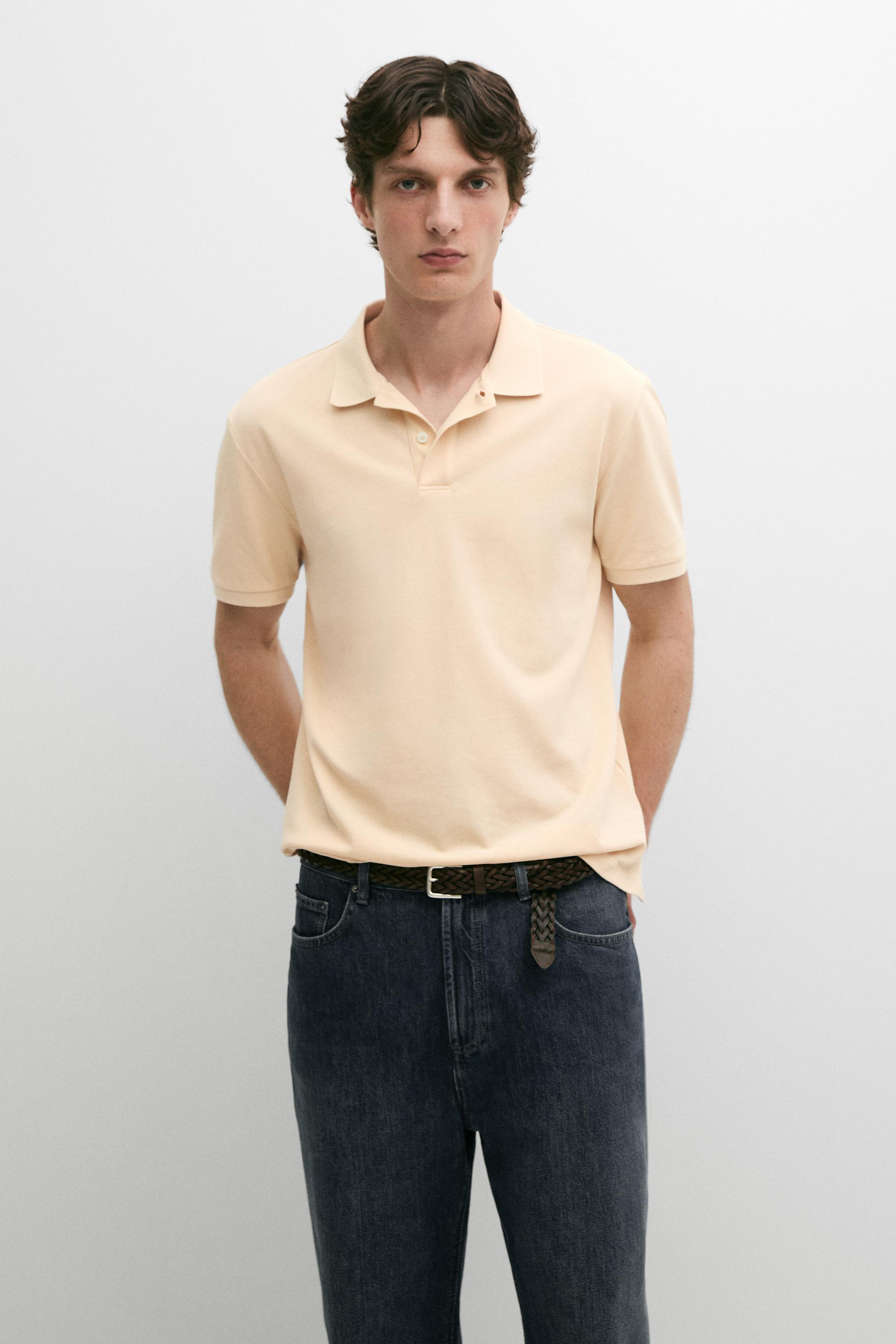 Mikro dokulu pamuklu polo yaka t-shirt