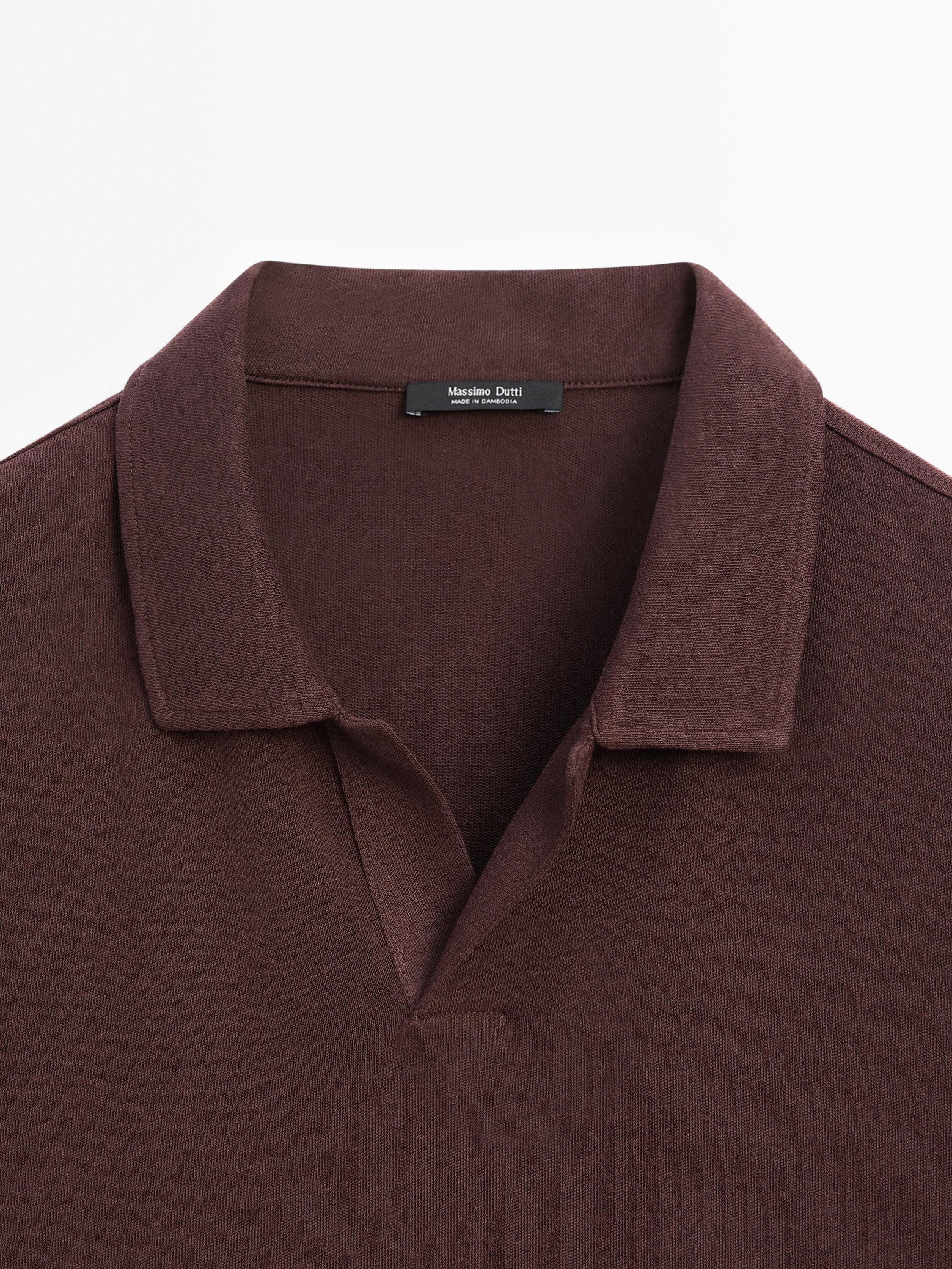 Linen blend short sleeve polo shirt