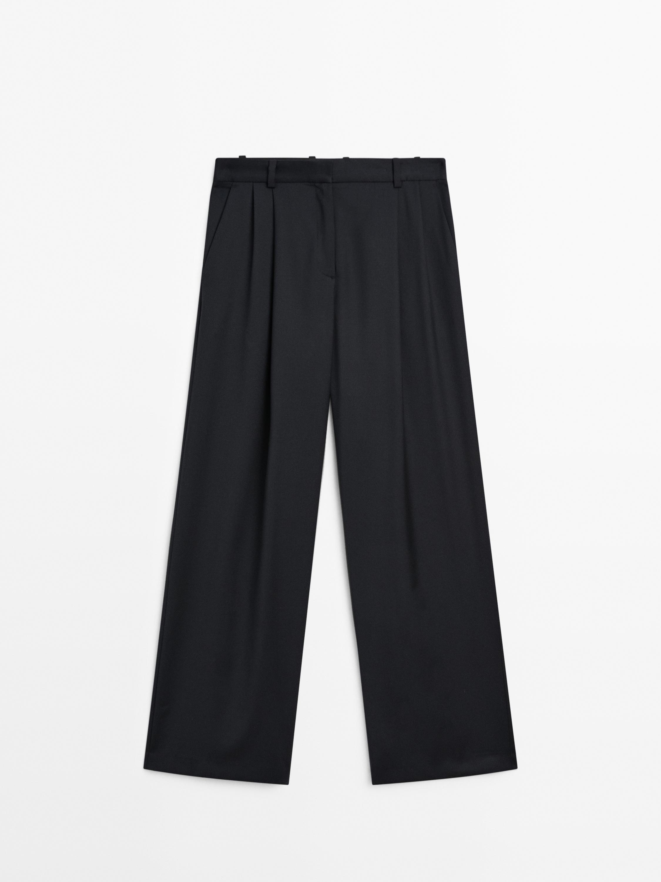 Celana panjang pleated wol ekstra halus