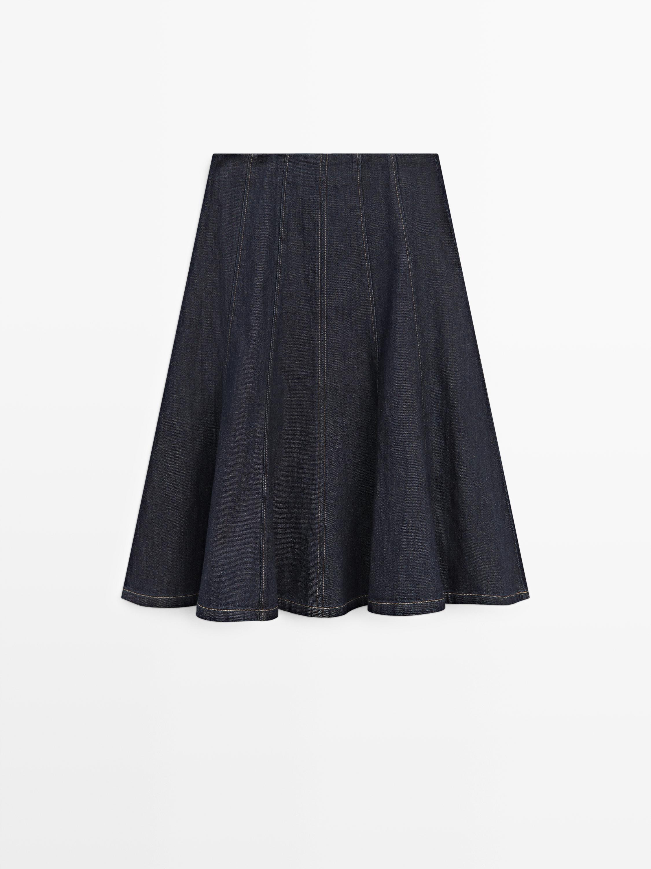 Denim godet midi skirt — DARK BLUE