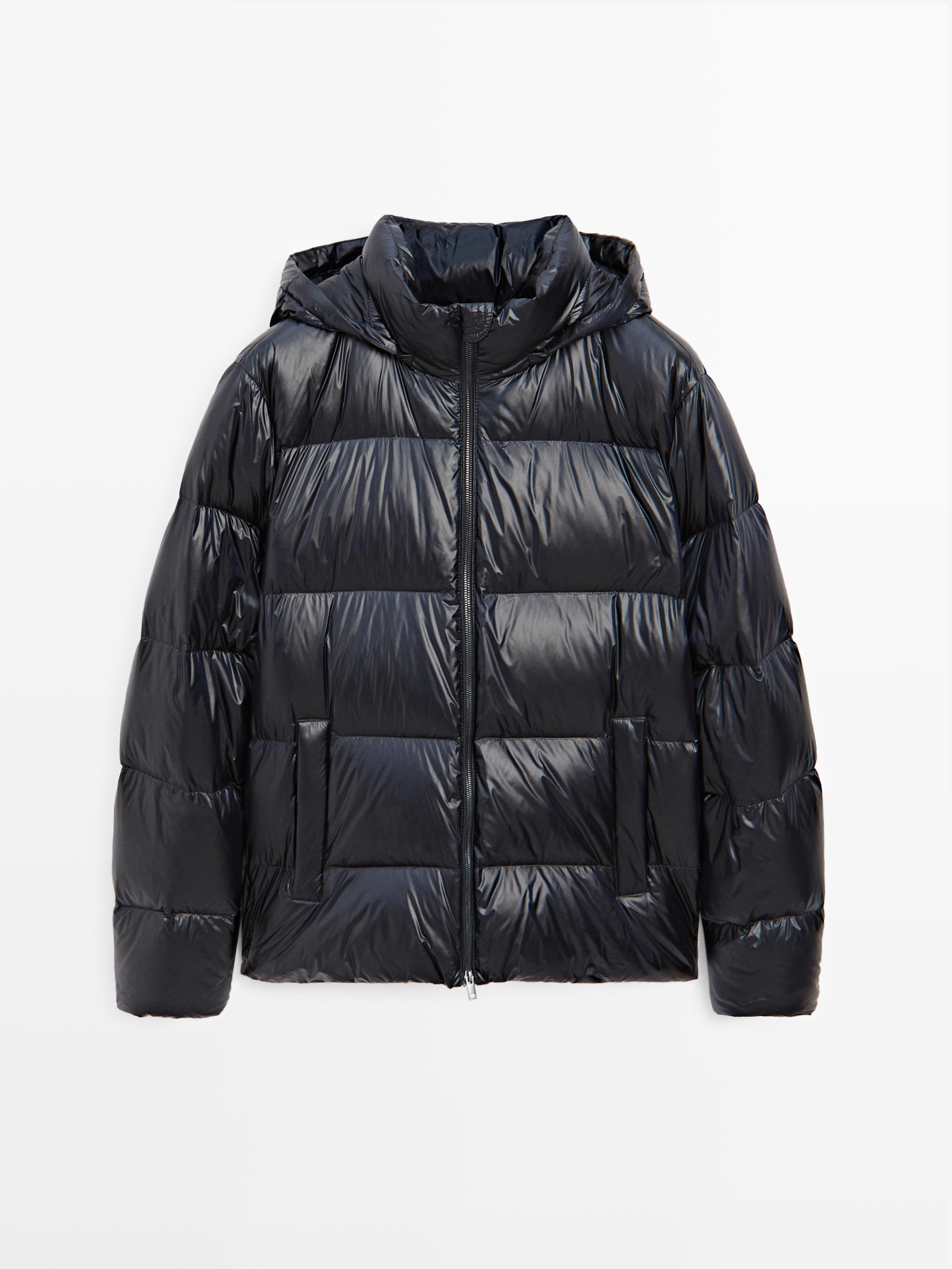 Water-repellent satin puffer jacket